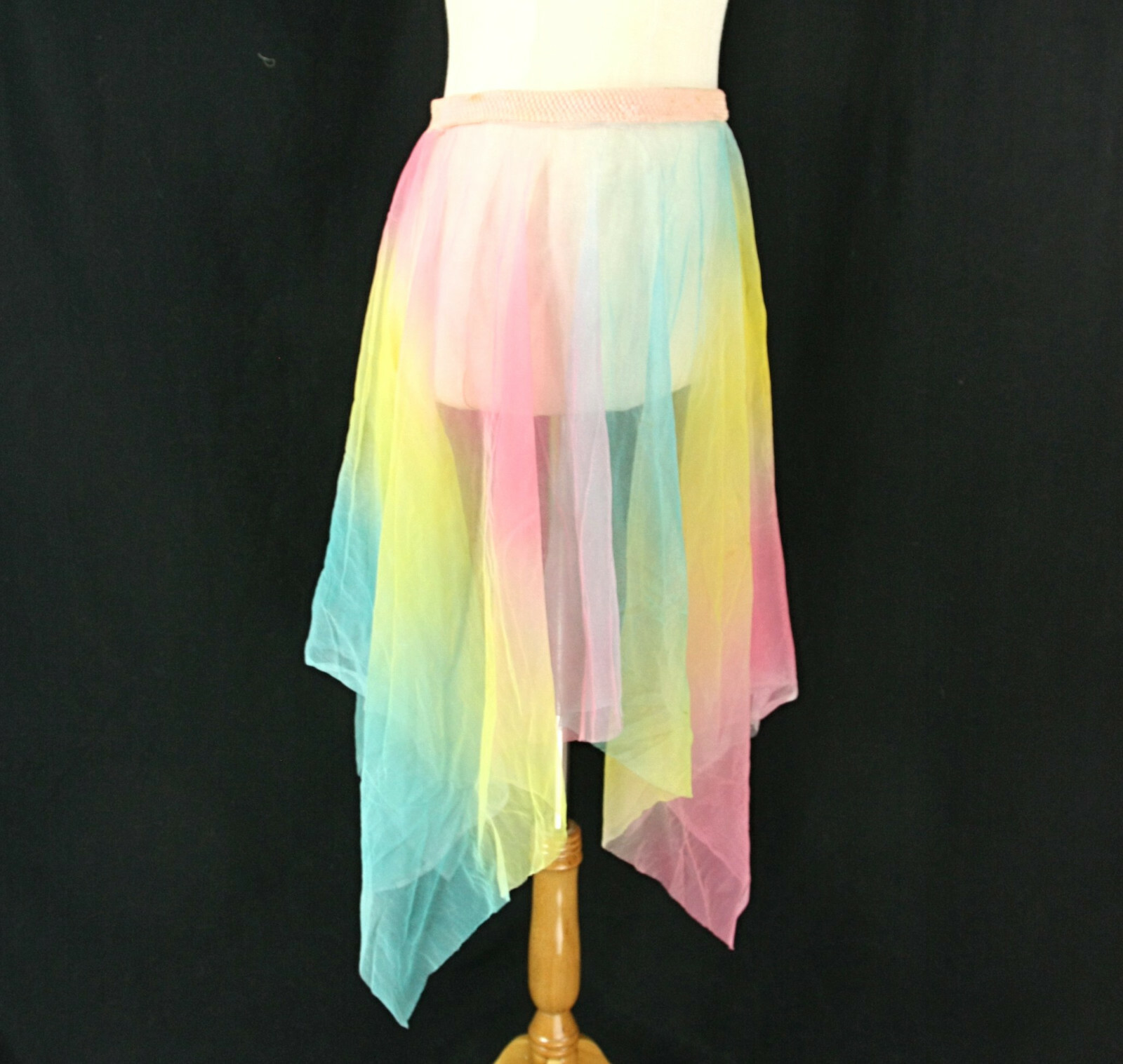 Vintage Pastel Colorful Sheer Midi Mid Length Flair Kerchief Hem Fairy Skirt M