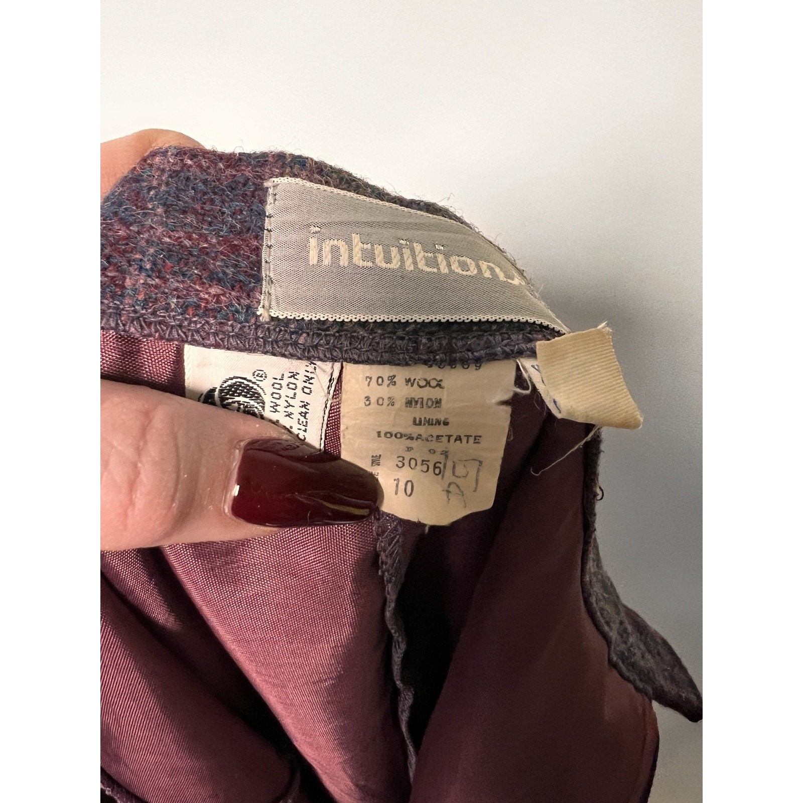 70s Purple Plaid Tweed Wool Blazer Suit Jacket Midi Skirt Size 6 Dark Academia