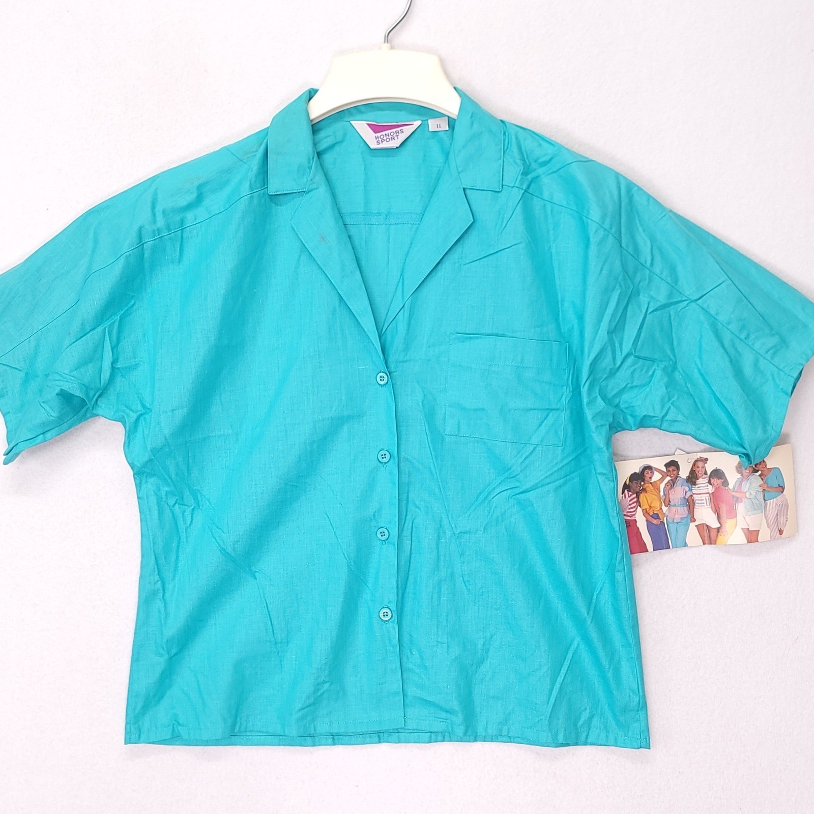 Vintage Honors Sport Teal Short Sleeve Button Down Shirt 80s Deadstock Sz 11