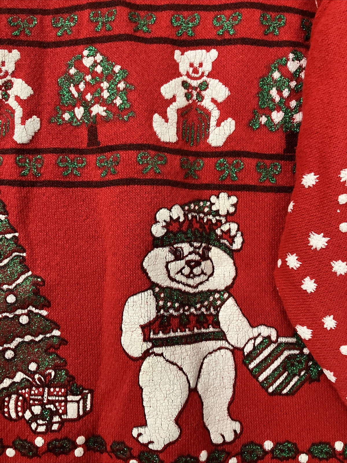 Vintage Sky Lite 80s Red Teddy Bear Christmas Crewneck Sweater Glitter Size M