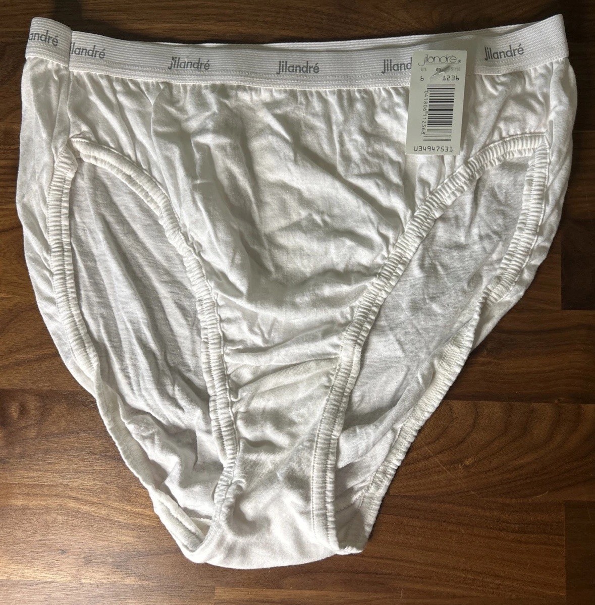 Jilandre Vintage Bikini Cotton Sz 6 Panties Underwear White Hi Cut Bikini NWT