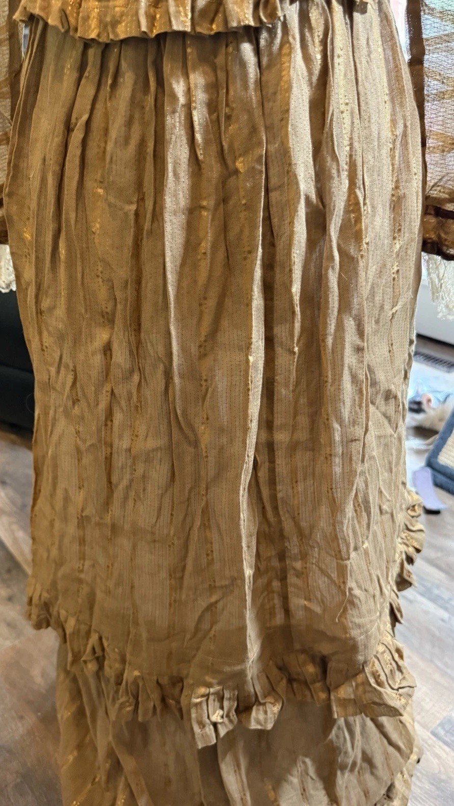 Antique Hand-Sewn Women’s Dress Gown Hook & Eye Closures Rustic Textile