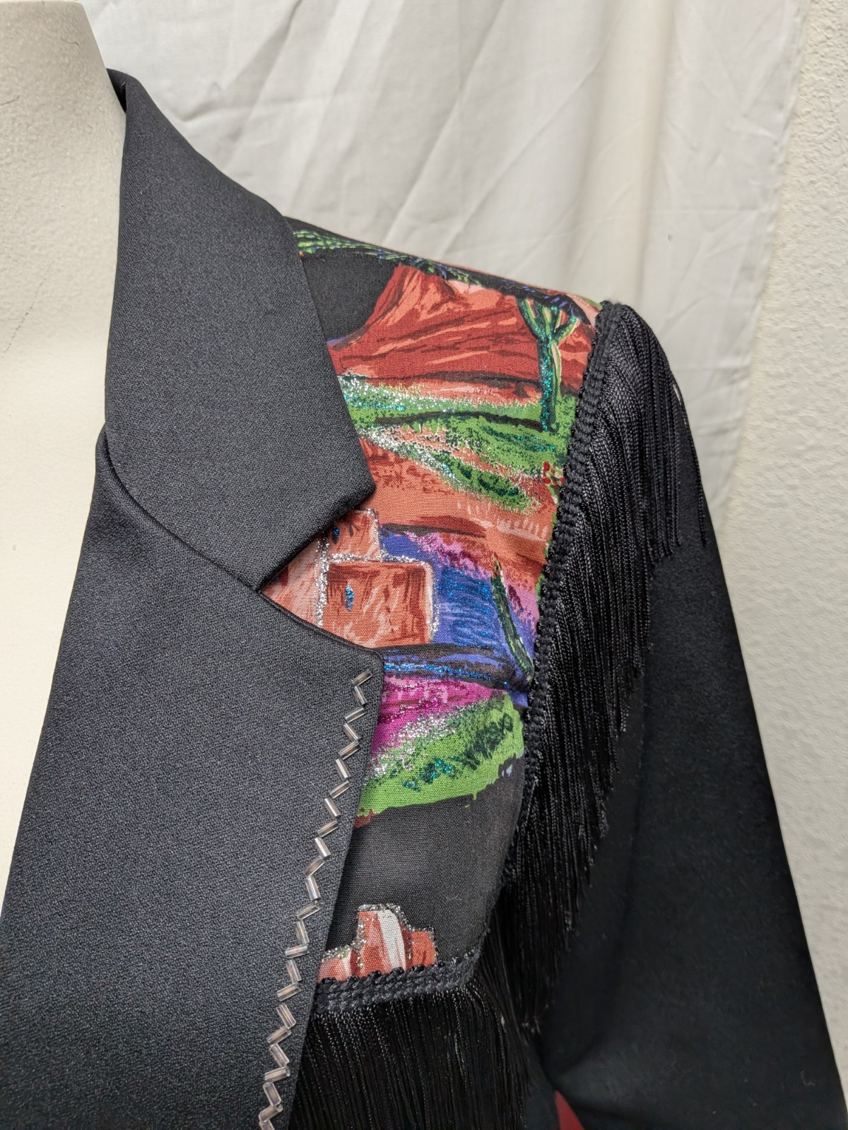 Sz 14 Single Button Blazer Applique Unique Embroidered Designs Southwest Fringe