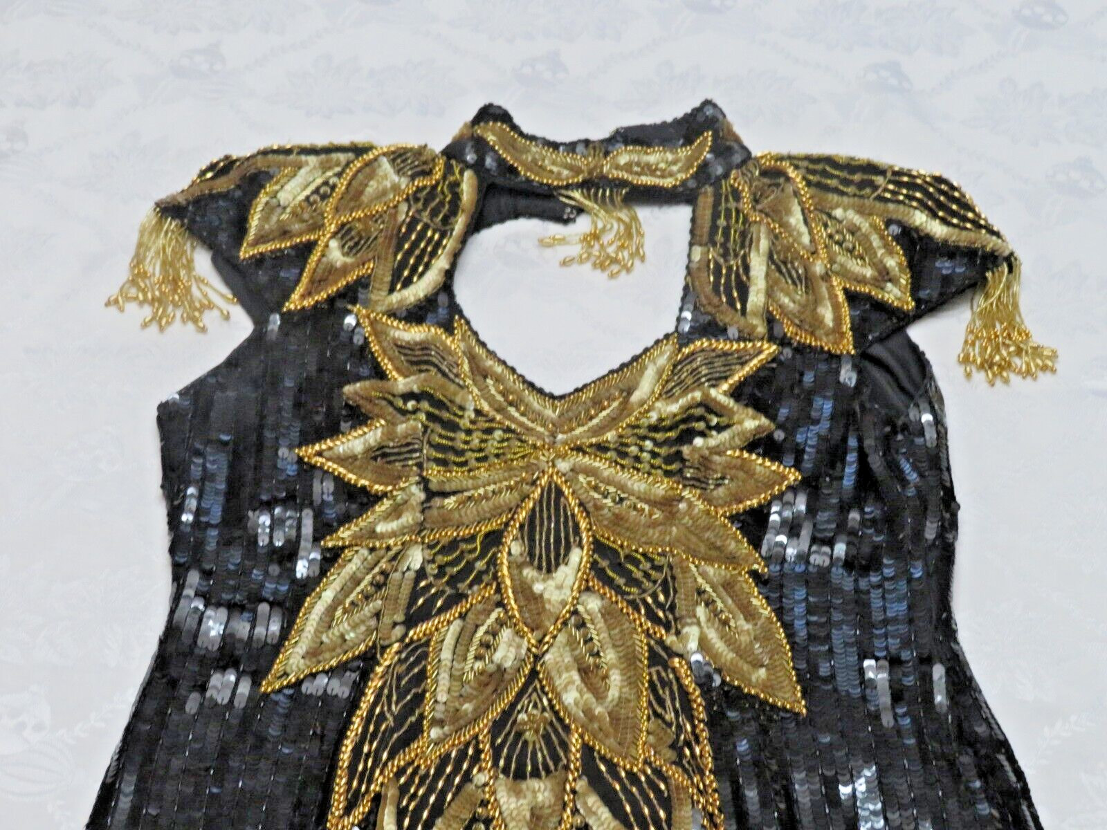 1990’s VTG Vanna White Original Beaded Sequin Dress Size M Gold & Black Beading