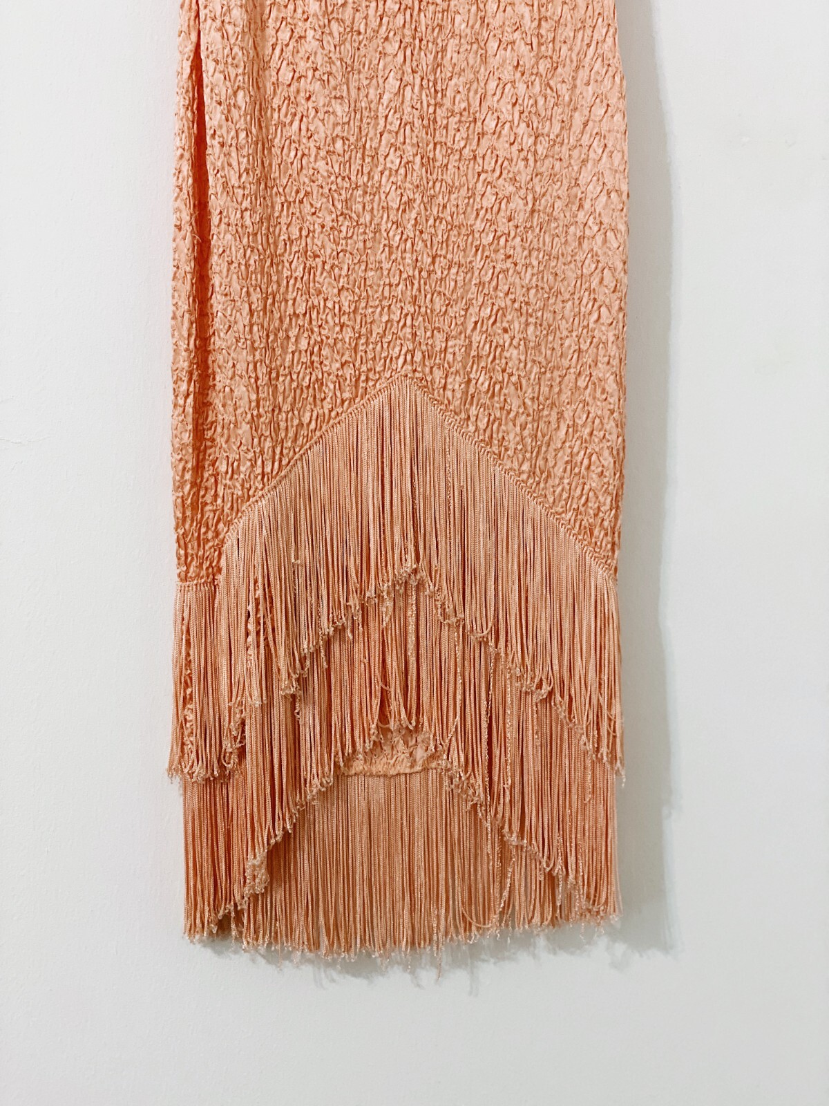Vintage VTG Made in NYC 4-U Coral Fringe Flapper Midi Dress Size Medium Stretch