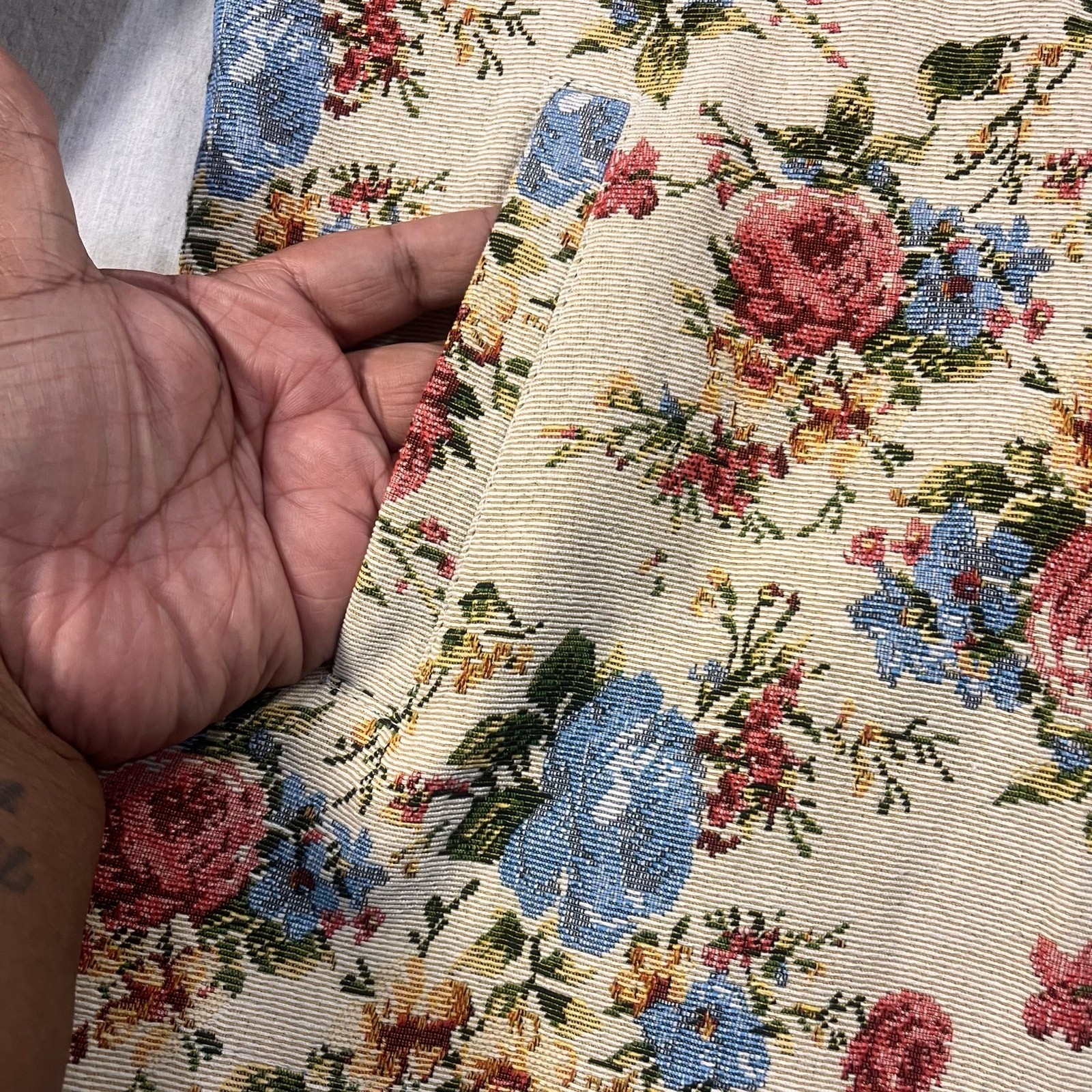 Tapestry Floral Zip Jacket Women’s Large Cottagecore Boho Rose Print Retro
