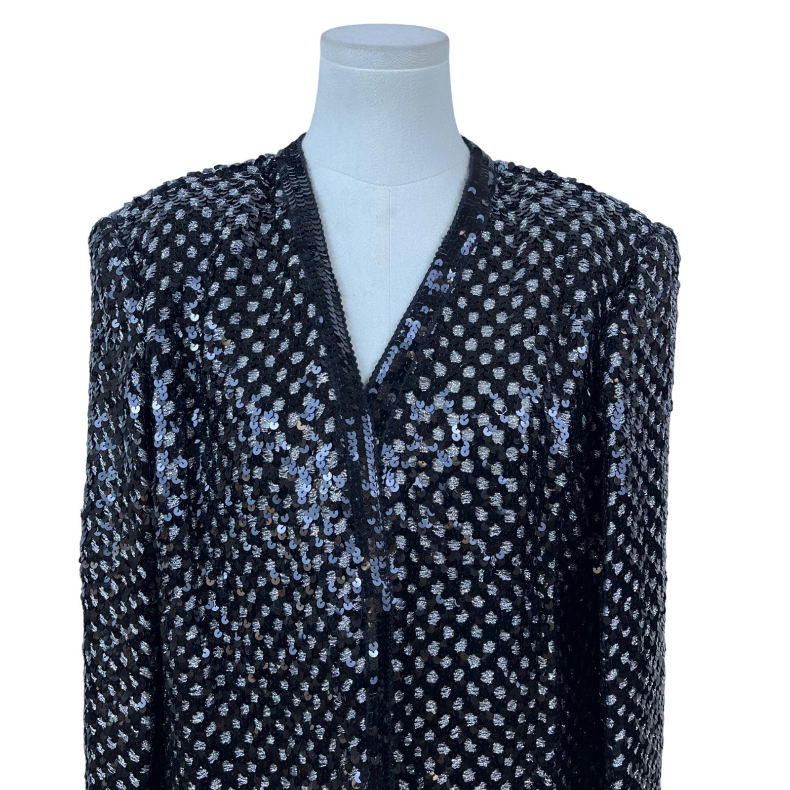 Vintage I. Magnin Women’s Black Sequin Acrylic Blazer Shimmer Sparkle Size 12
