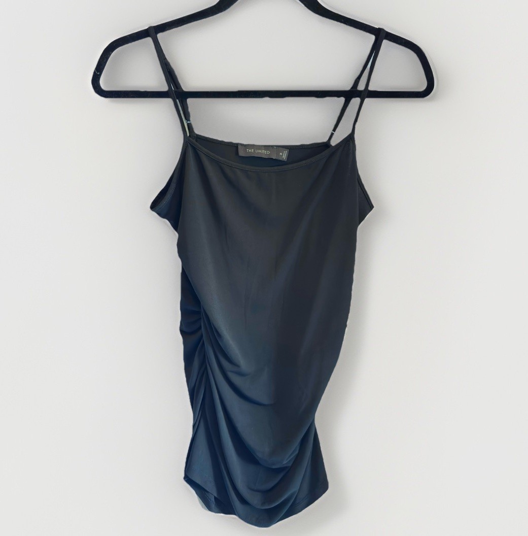 The Limited Women’s Black Solid Ruched Strappy One-Piece camisole top Size M