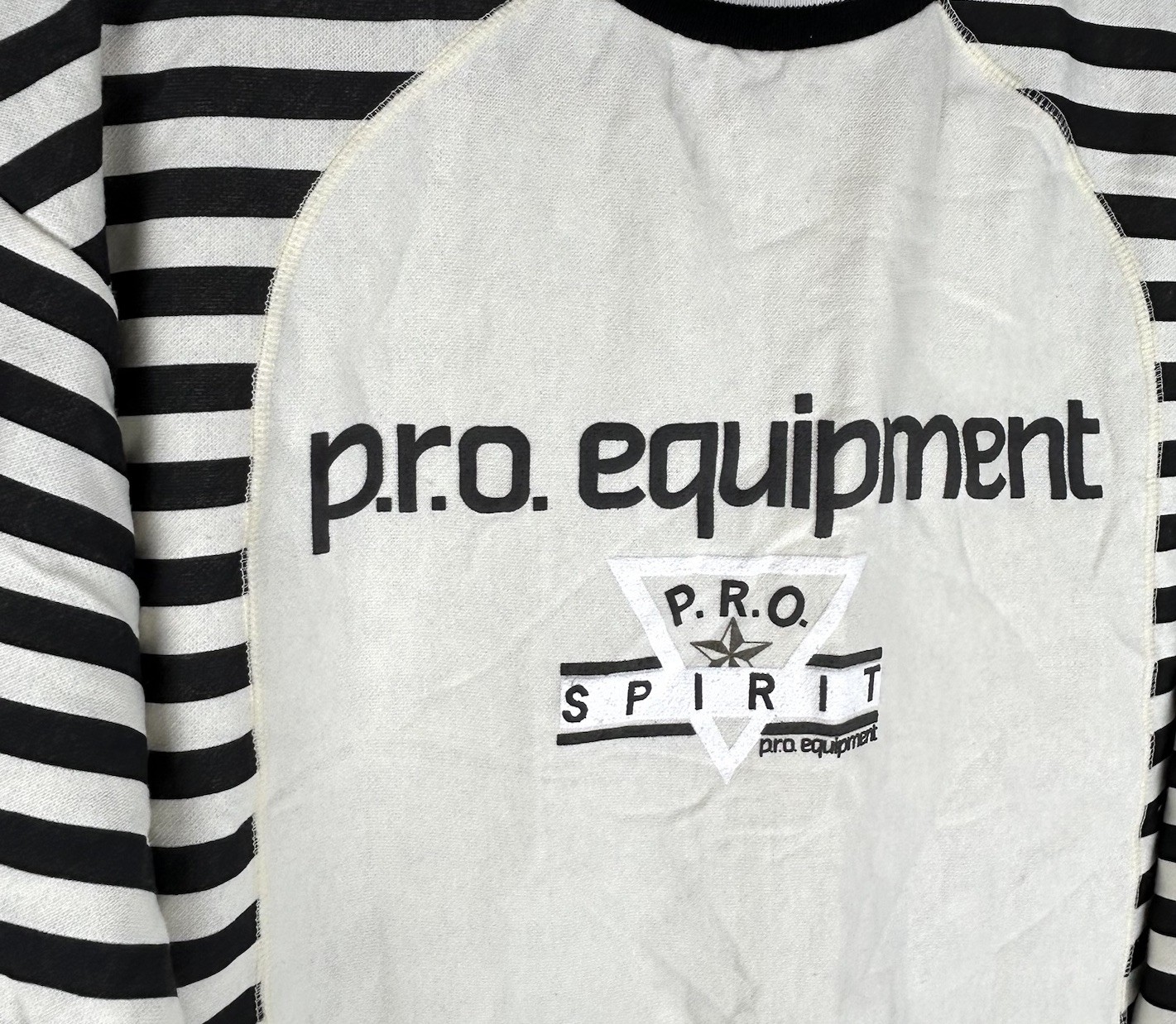 NWT Vtg Pro Spirit Equipment Striped Sweatshirt Womens M Spell Out Oversized Y2K