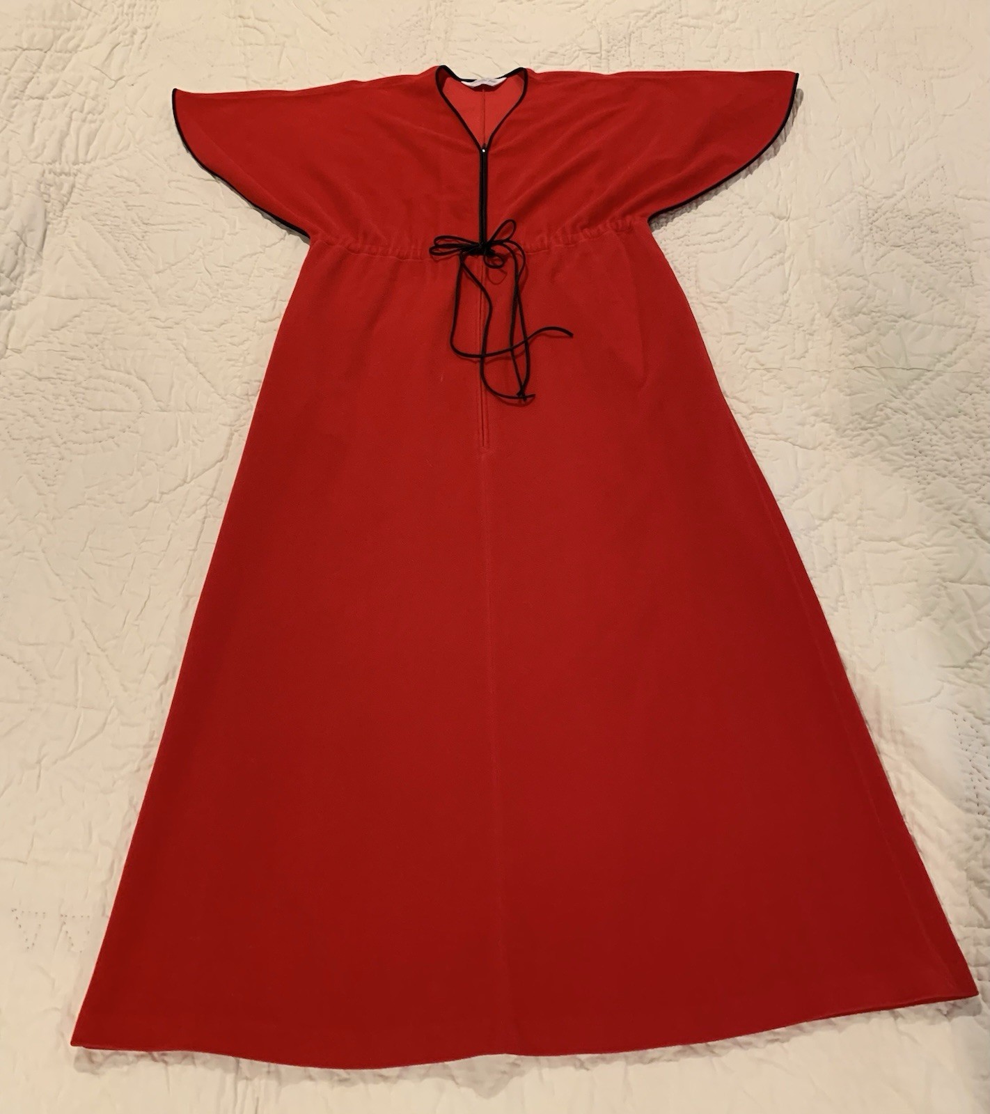 VTG Red Velour Vanity Fair 1/2 Zip Robe House Dress Sz S Flutter Cape Sleeve 70s