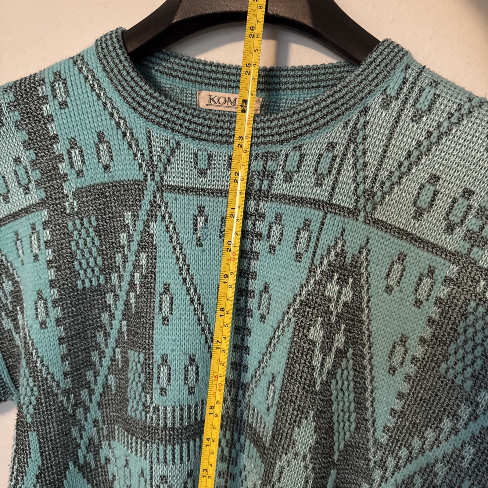 Vintage 1980’s Koman Retro Aqua Blue Black Sweater Sweater XL Y2K vibe Tribal