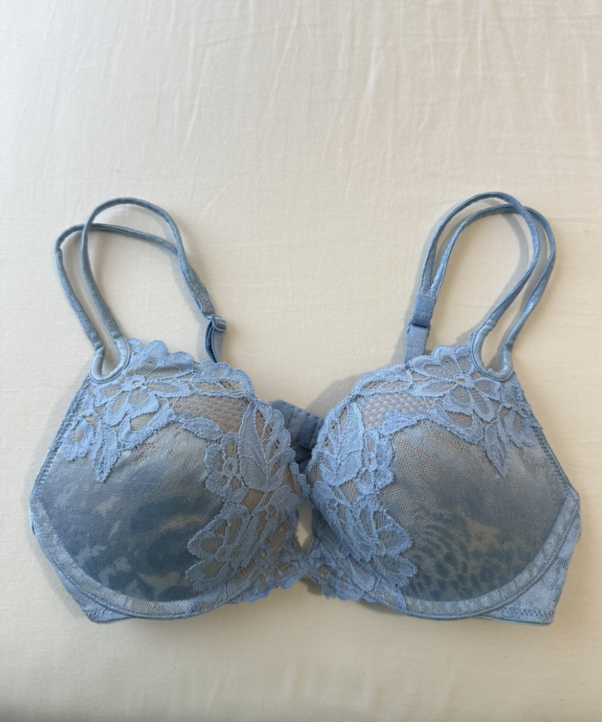 Vintage Y2K 2003 Victoria’s Secret Jacquard Lace PUSH UP Bra Size 34B, Blue RARE