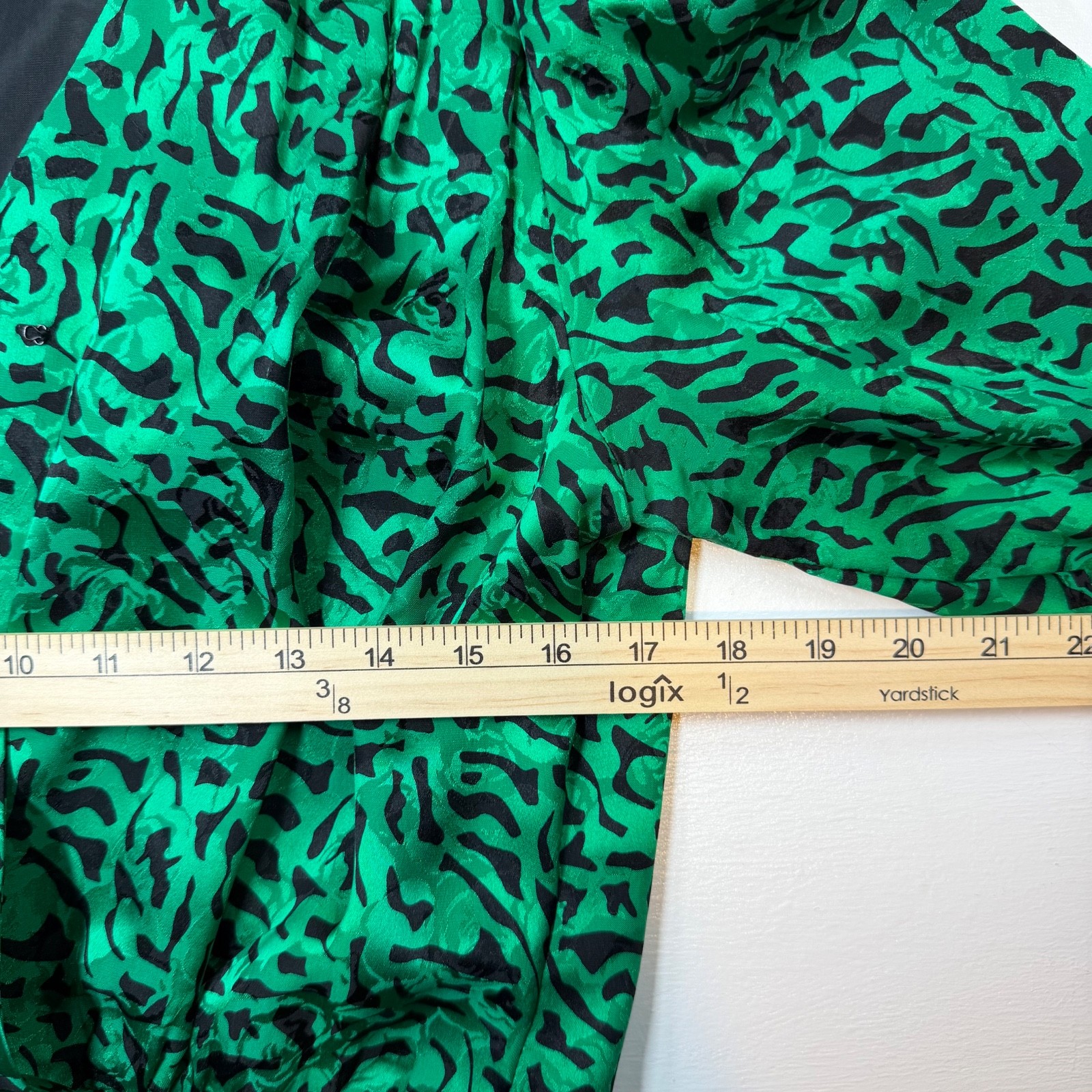 VTG Richard Warren Saks Fifth Ave Silk Dress 12 Green Animal Print Tiered Ruffle
