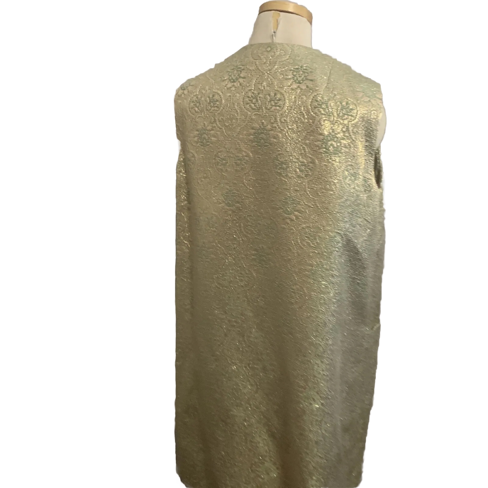 Long Vest Vtg MCM Embroidered Gold and Green Thai Silk Gold L Wedding