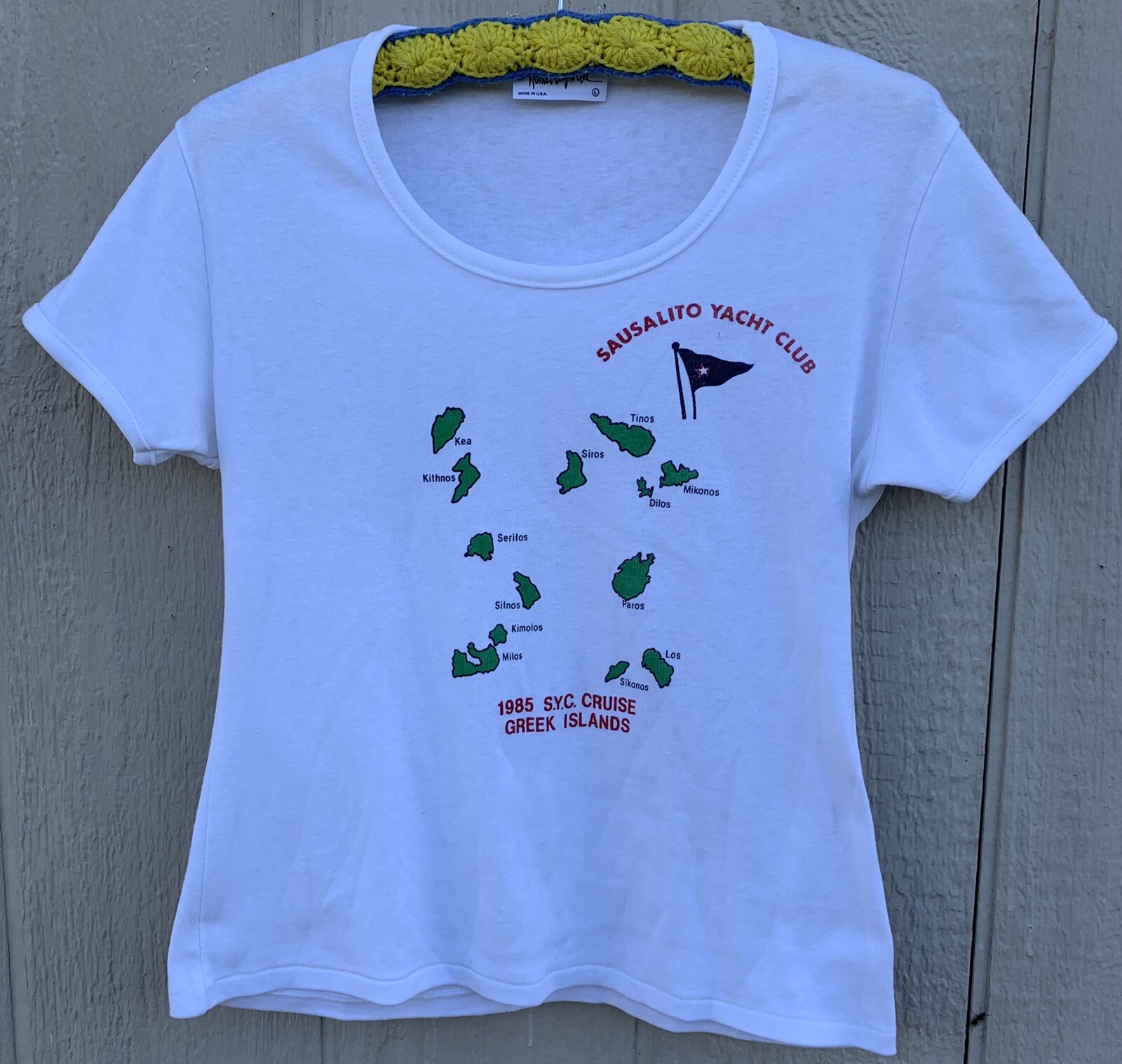 Vintage Sausalito Yacht Club 1985 SYC Cruise Greek Islands T Shirt Ladies 80s L