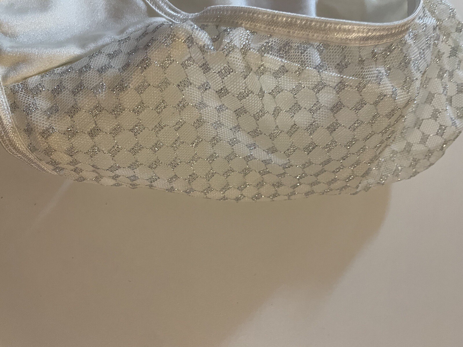 Vntg Illusion White Silver Sheer Double Nylon String Bikini Panties L Sparkly Ne