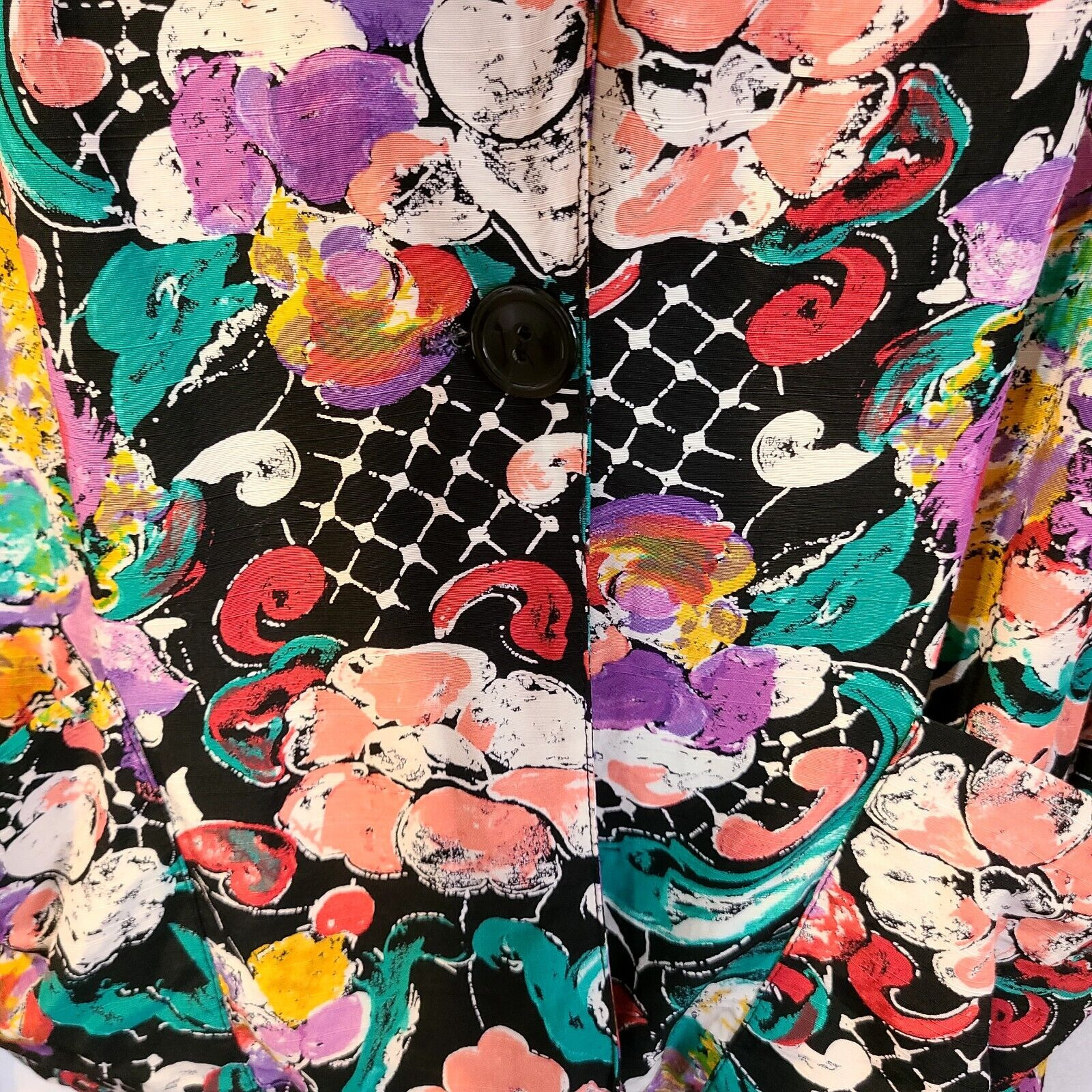 Womens Artsy Blazer Vintage Petite Sz 14 Floral Abstract Multi Color Made USA