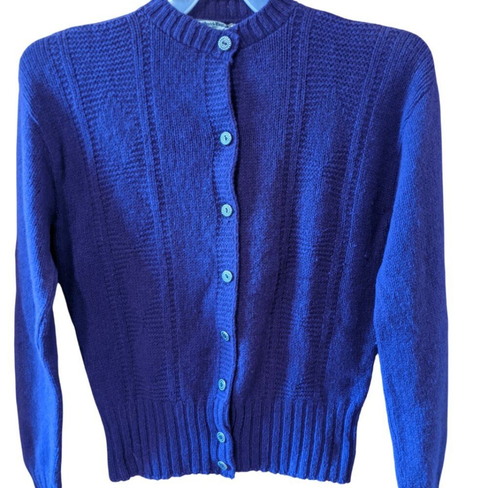 Vintage Miss Scotch English Cardigan Sweater 100% New Wool Purple Cardie Sz S