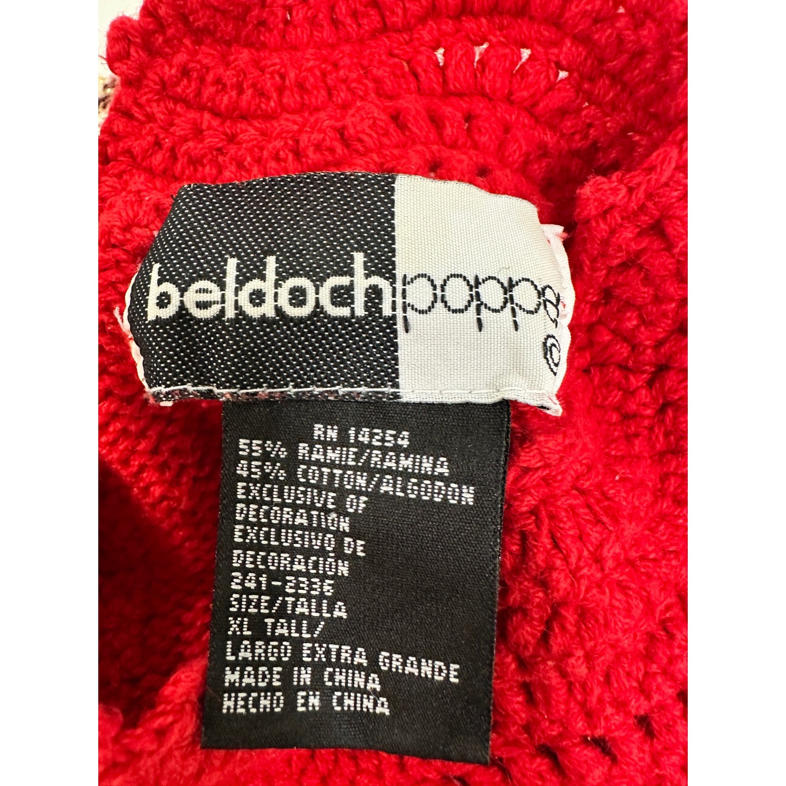 Beldoch Popper Vintage Christmas Sweater XL Tall Red Embroidered Tree Ramie