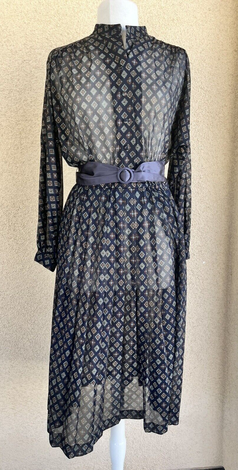 Neiman Marcus Nancy Greer NY size 12 Belted Dress Office Teacher Vintage 70s
