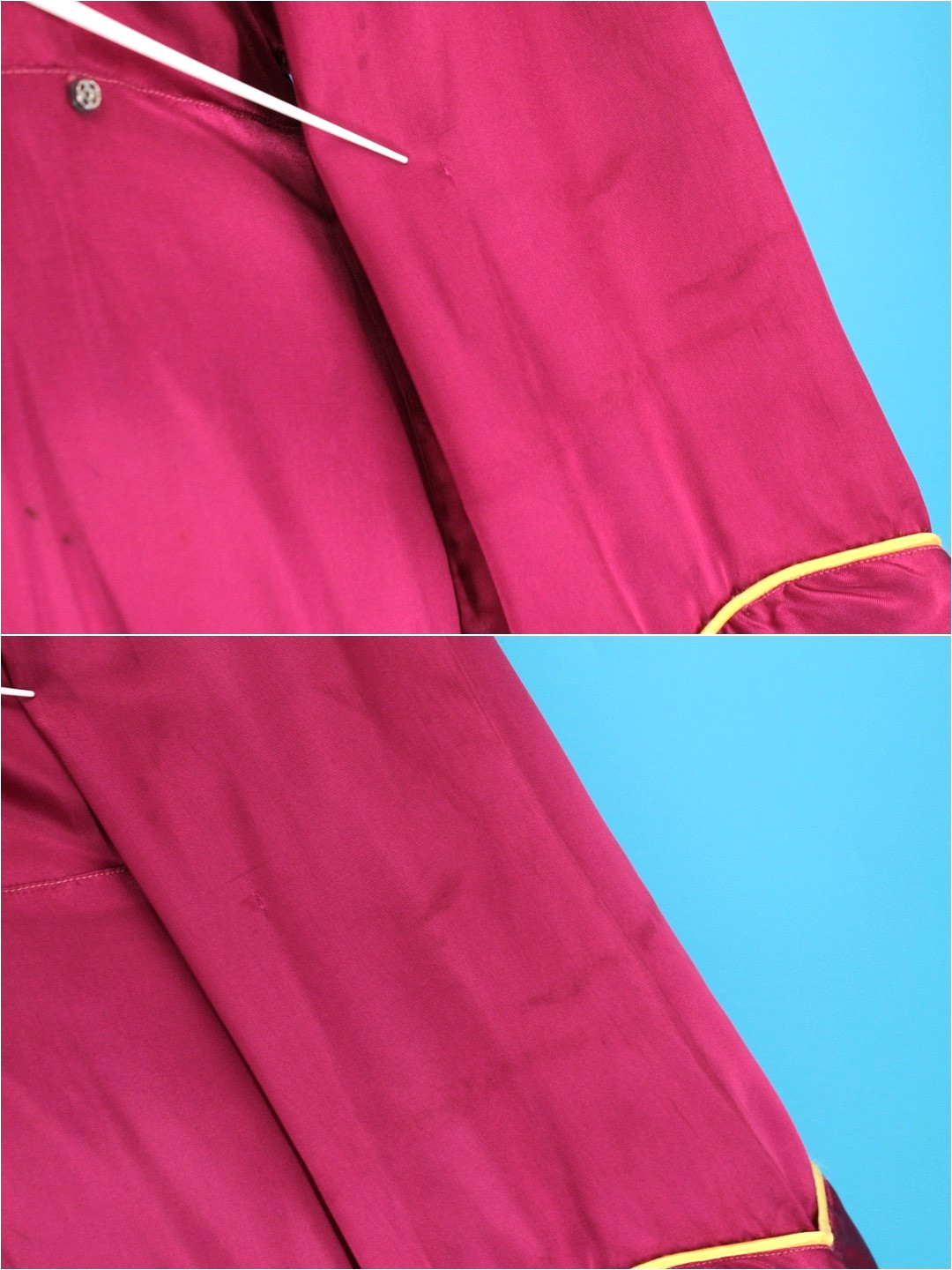 VTG Women’s 40s Magenta W/ Yellow Trim Asian Robe Sz S 1940s Satin Rayon