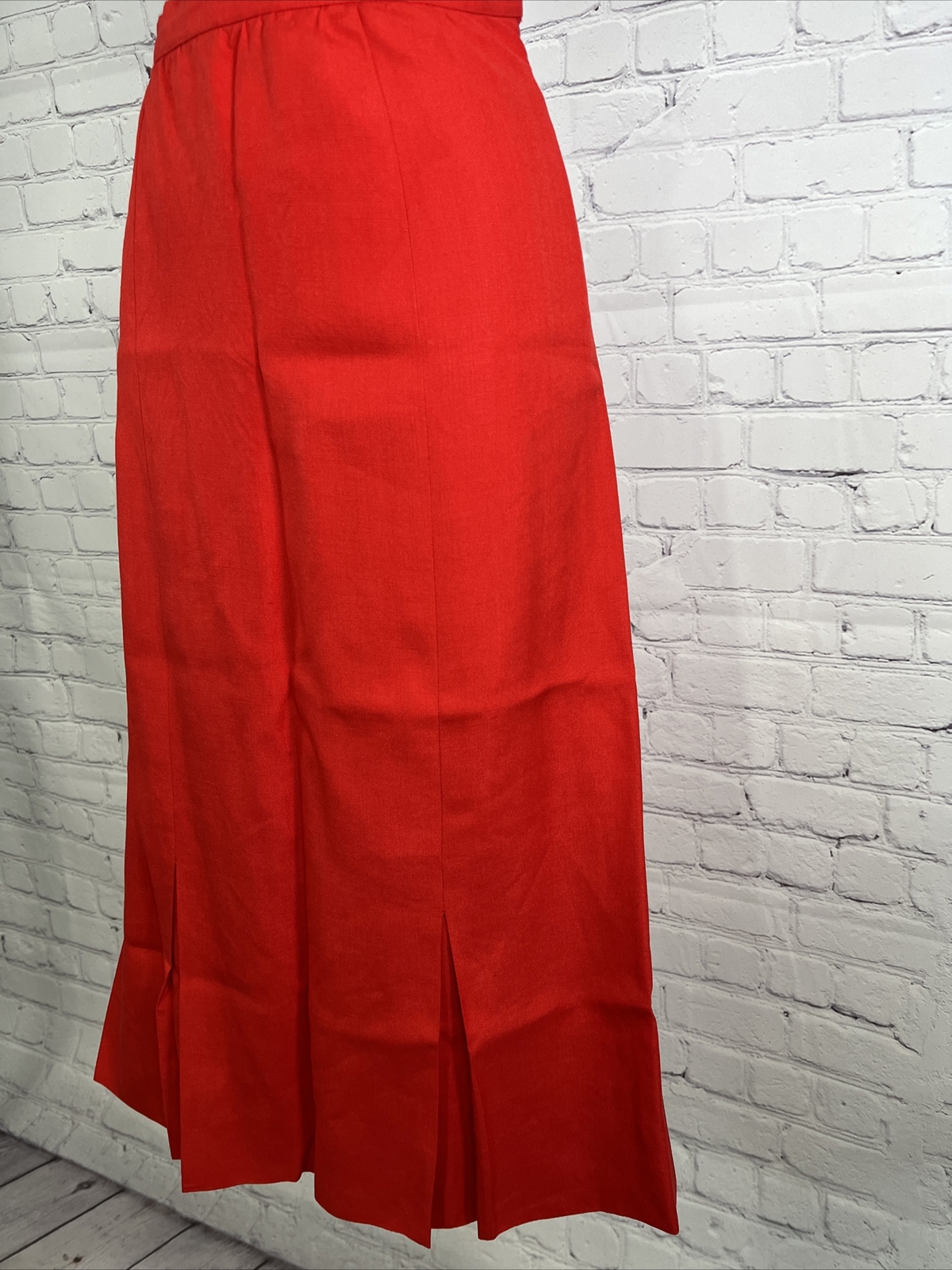 Vintage Adele Simpson Candy Apple Red Linen Blend High Waist Pleated Long Skirt