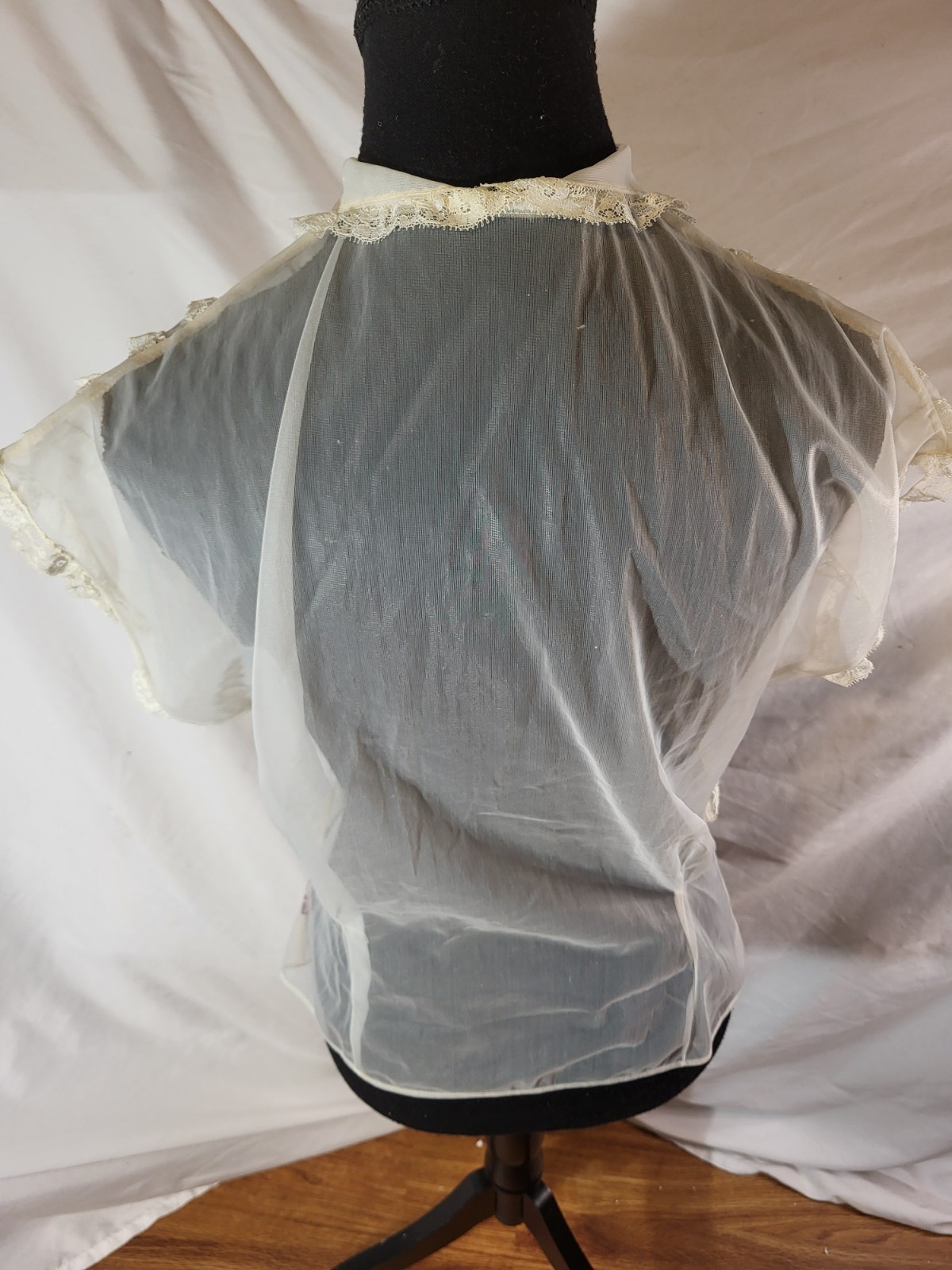 Vintage Victorian-revival sheer nylon blouse Diane Young Small Lace Blouse