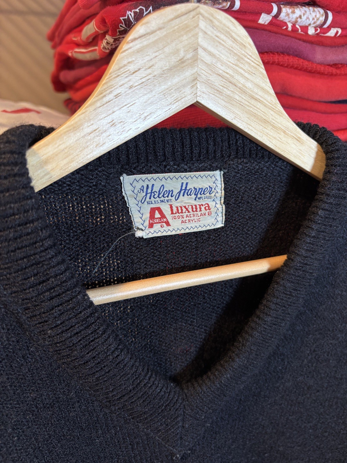 VTG Helen Harper 1950s 1960s Acrilan Arcylic Sweater Black V Neck Sweater