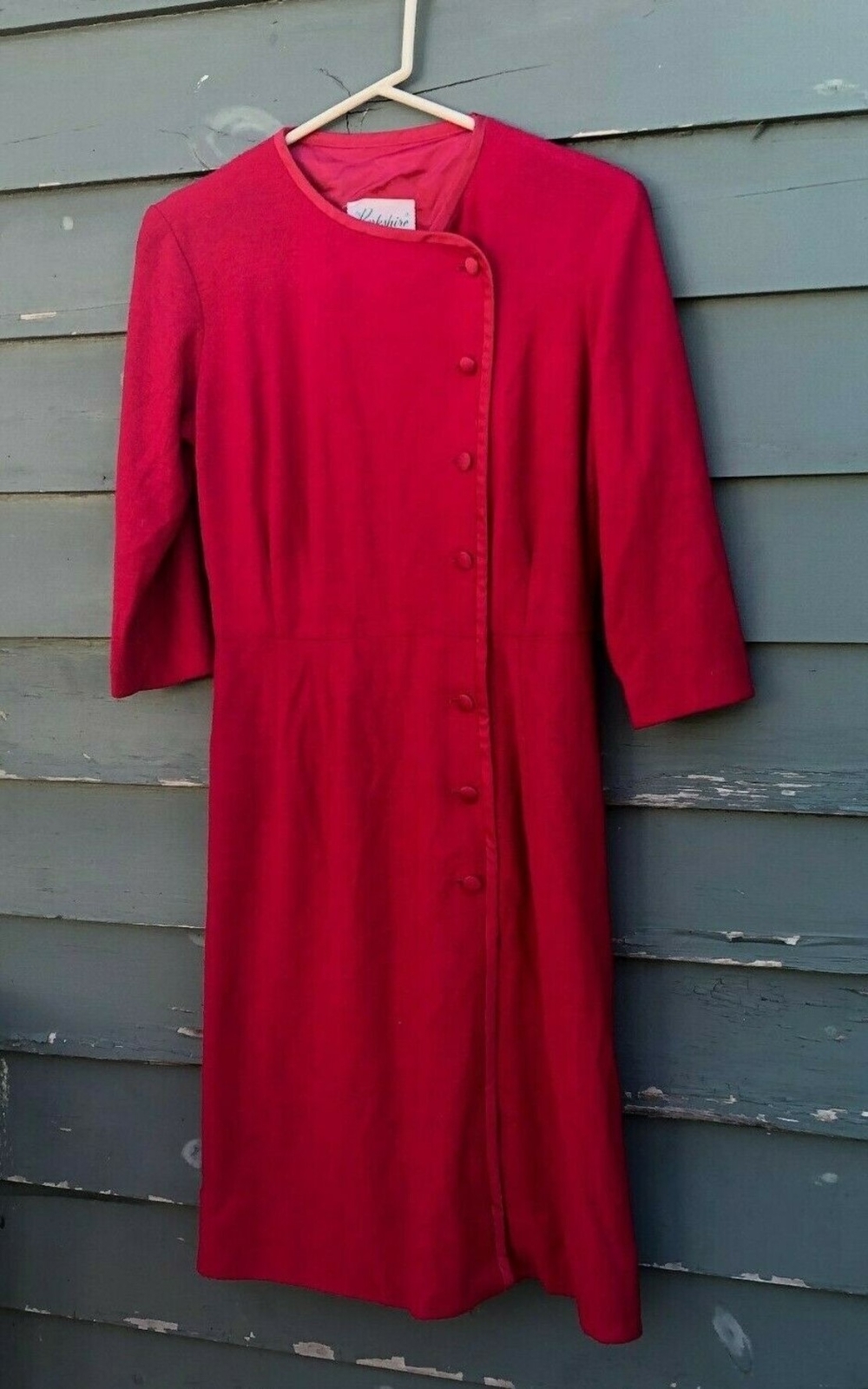 Vintage Red Wool Shift Dress Berkshire B-Tween Secretary Office Button Front