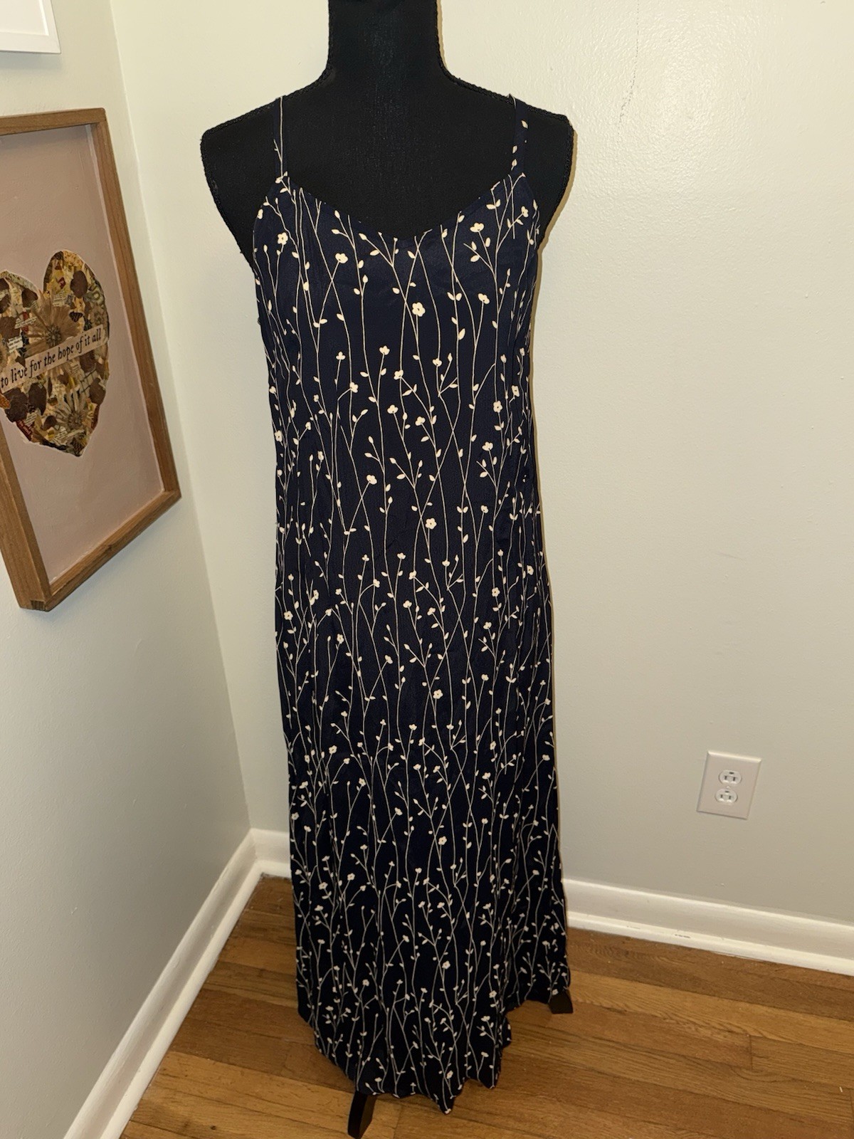 Karin Stevens Size 6 Vintage Floral Maxi Dress Cottagecore Boho 90s Navy Blue