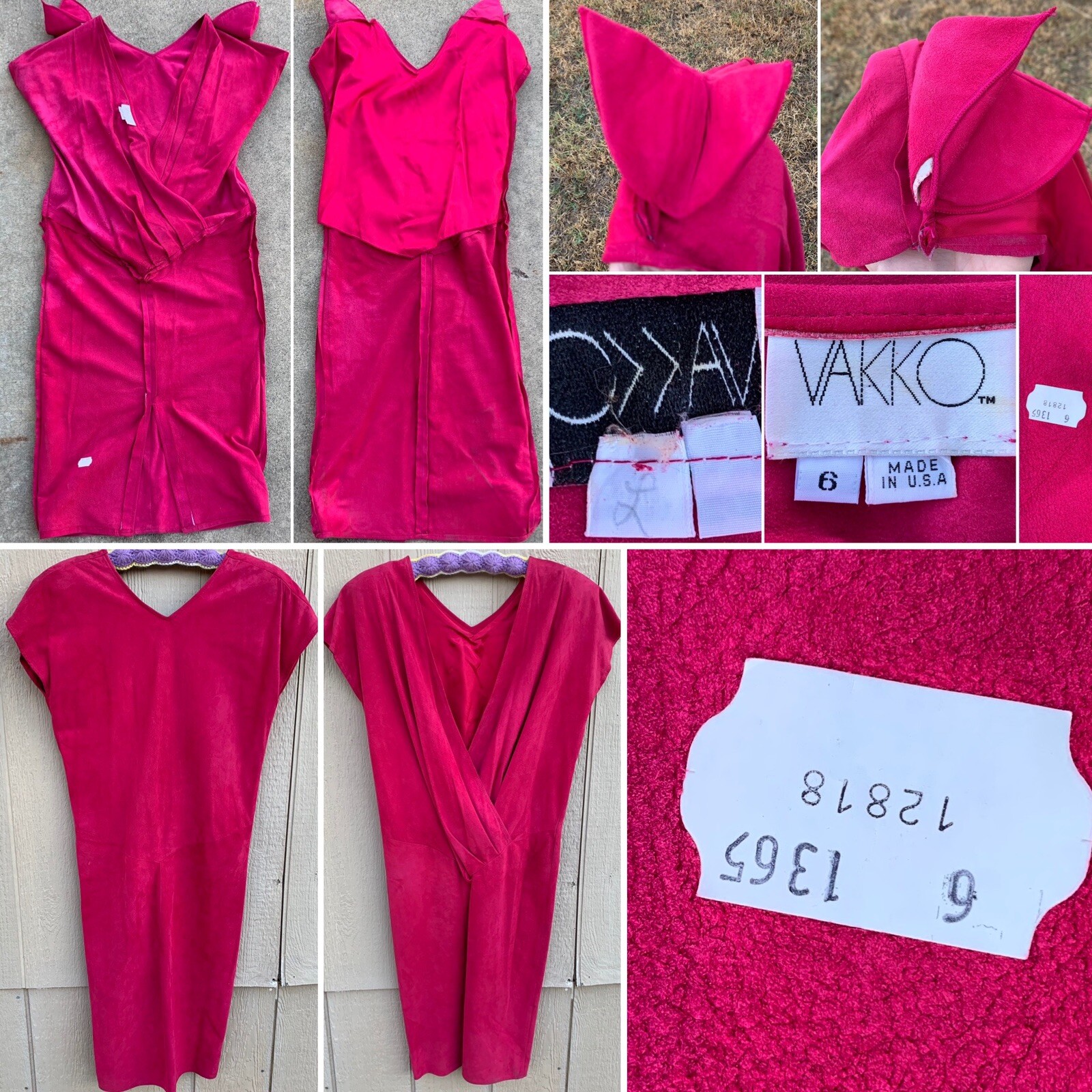 VAKKO Suede Dress Low Back Hot Pink Made In USA 1980s 80s Vintage Size 6
