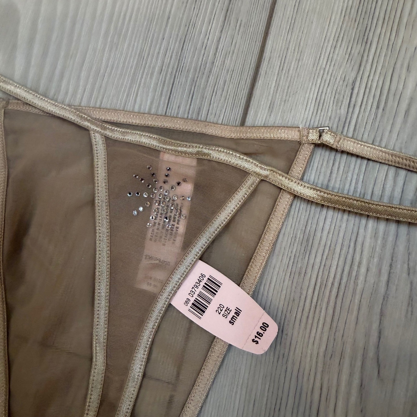 Vintage Victorias Secret Rhinestone Mesh V-String Thong Gold Y2K NWT Small 1293