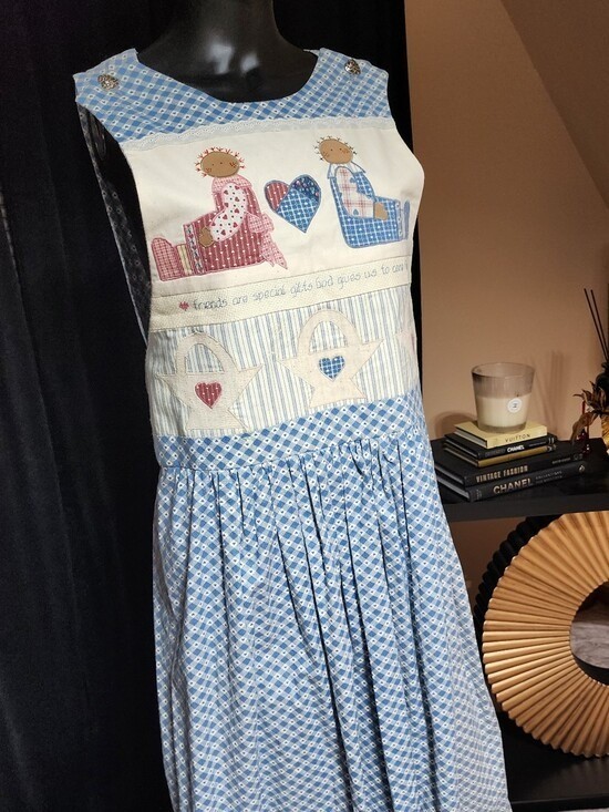 Vintage Prairie Patchwork Gingham Maxi Dress Folk Art Cottagecore Small