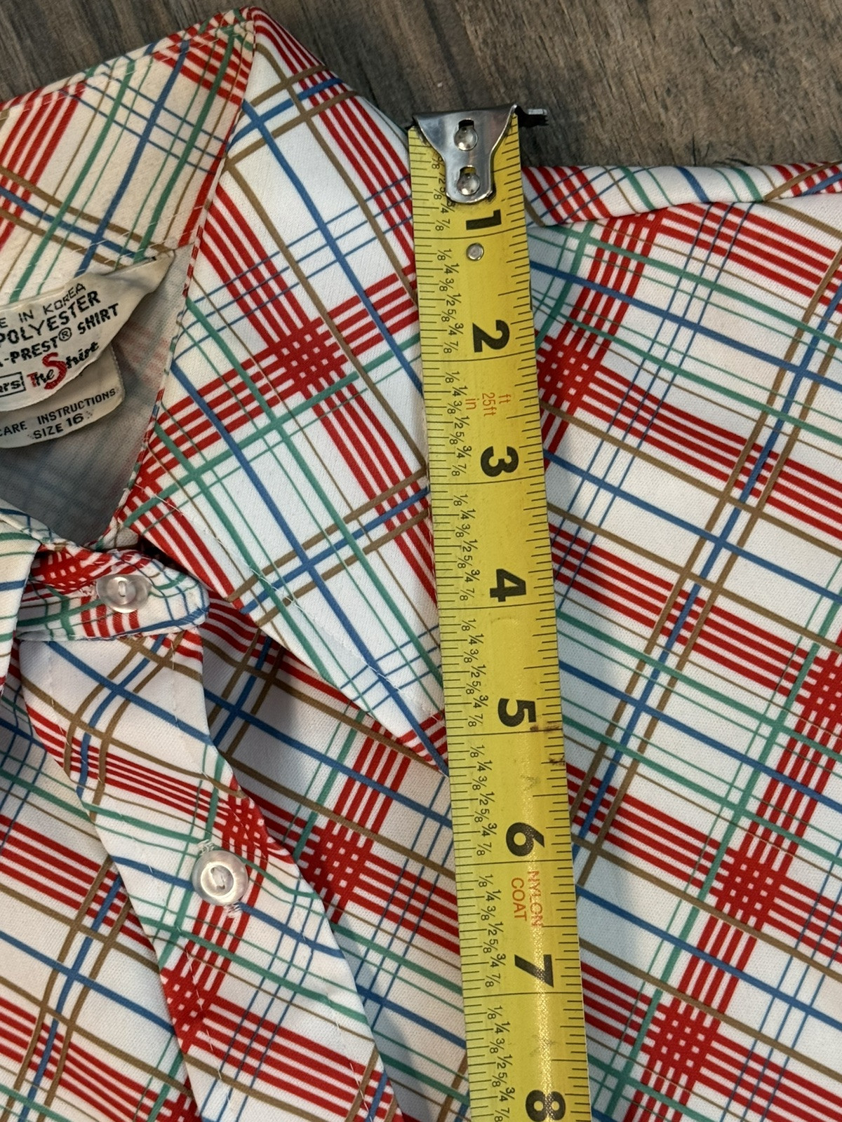 Rare Vintage 1960s70s Sears Perma Prest Shirt-Red, White, Blue Plaid W Med 16