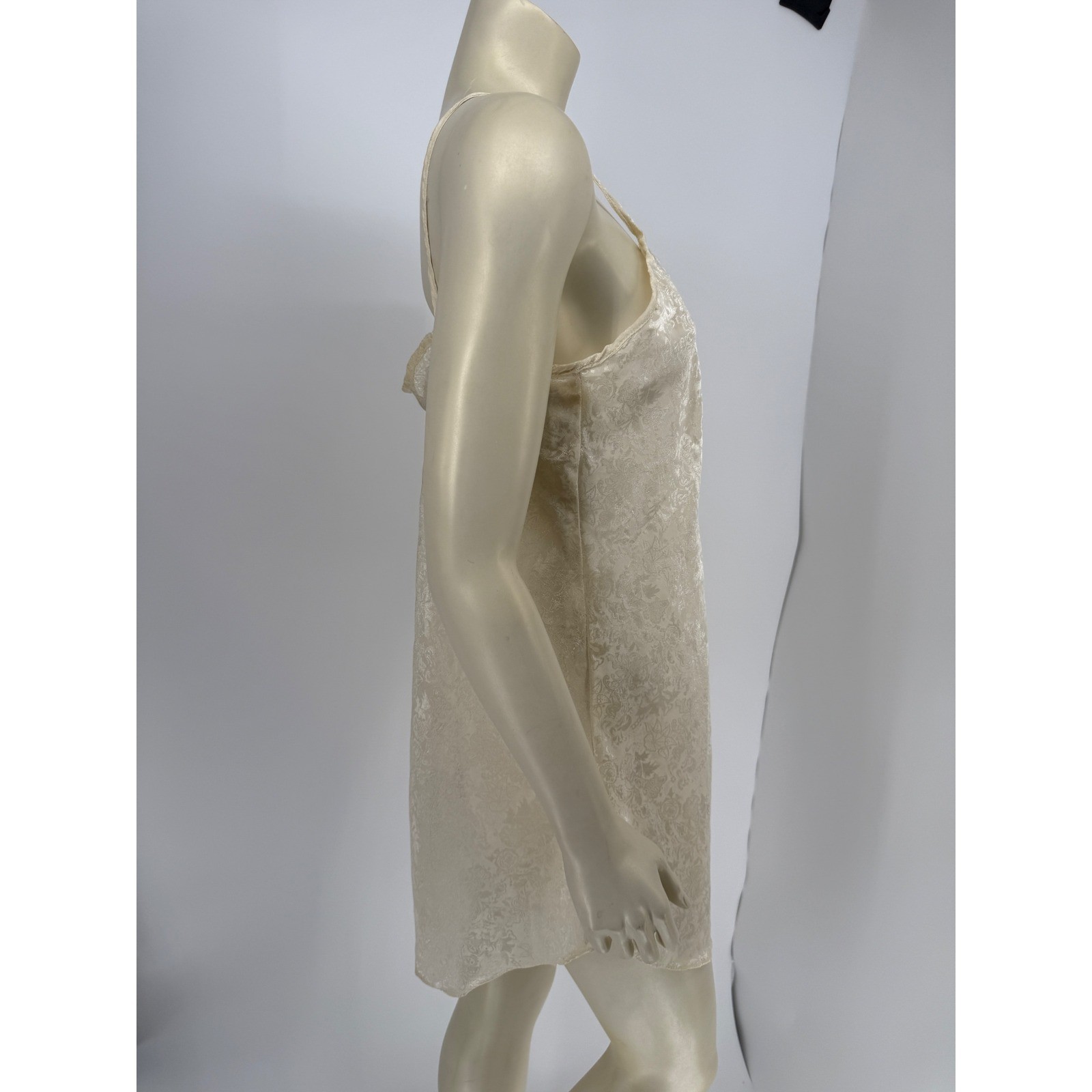 Audrey Lane Satin Nightgown Dress Large Ivory Floral Jacquard Lace Slip Lingerie