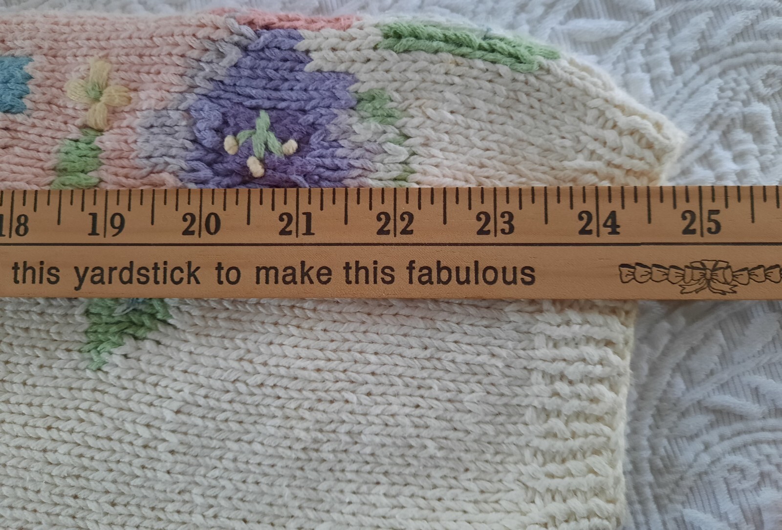 Jennifer Reed HAND KNIT 90’S Cream SWEATER W/ Flowers VINTAGE Cottagecore Size M