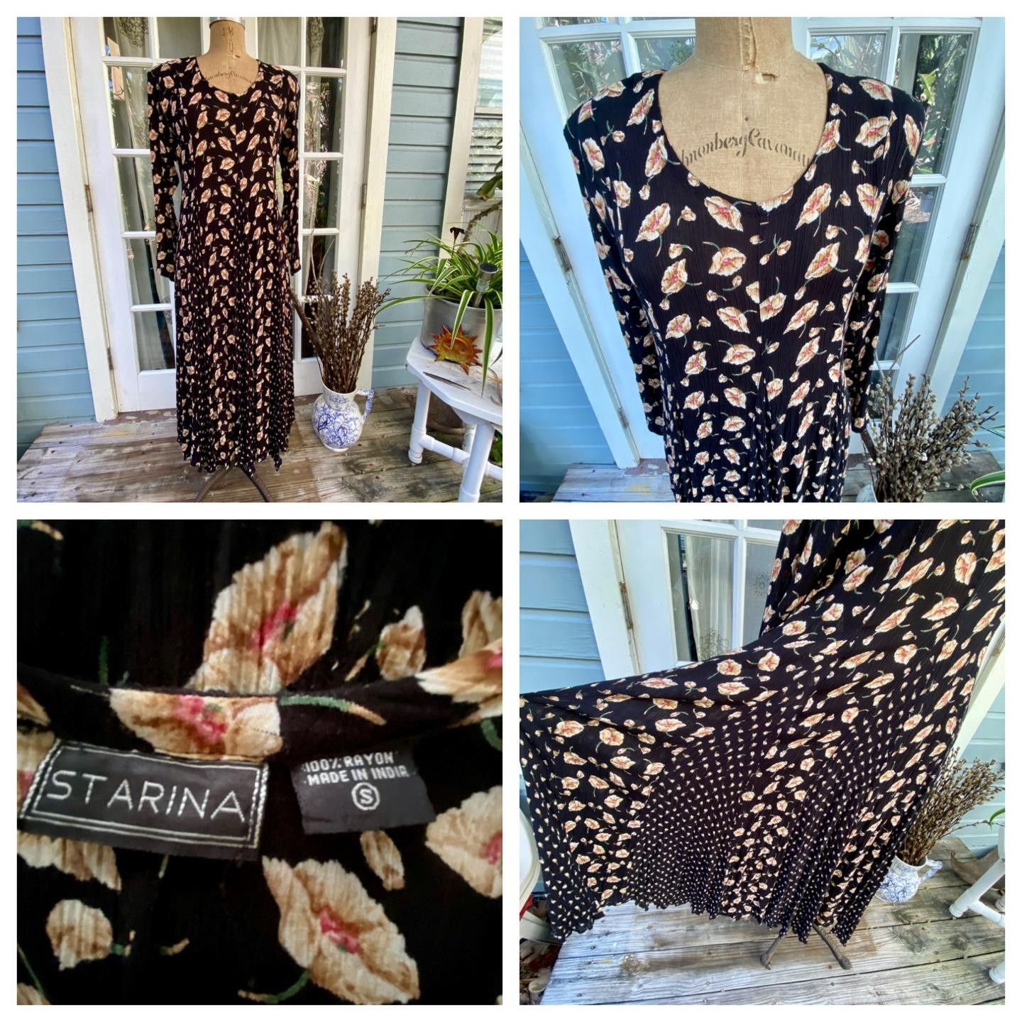 Vintage STARINA Grunge Revival Floral Black Dress Witch Whimsigoth Cottagecore S