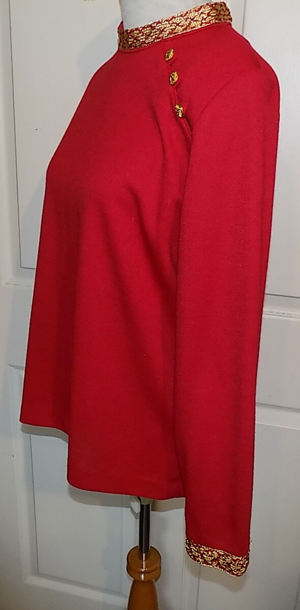 Vintage 80s 90s Red Knit Pullover Top Gold Metallic Trim Brownstone Studio 14