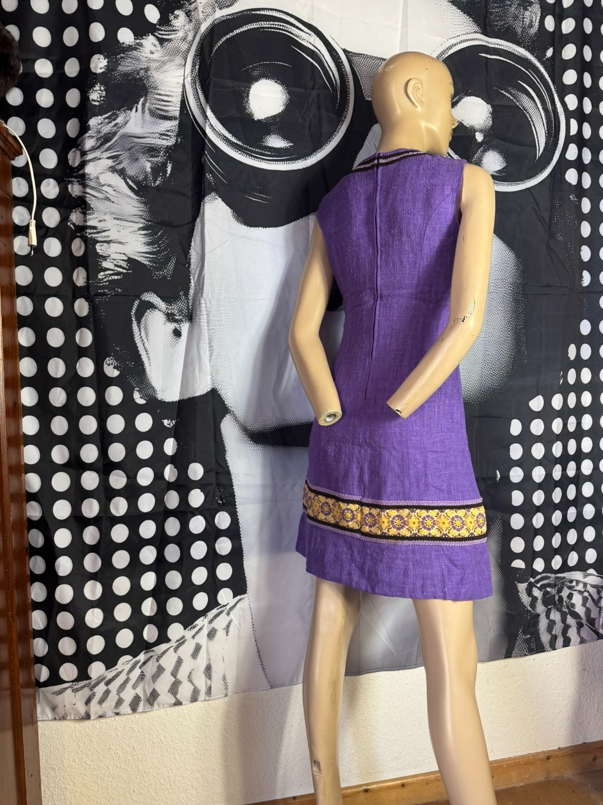 Vintage 60s 70s Perry Boutique Dress A Line Boho 36 38 Purple Reyon