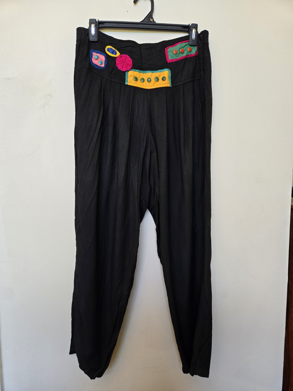 Vintage 80s 90s Womens Outfit Sz M Leather Patch Work Art To Wear Hippie Loose