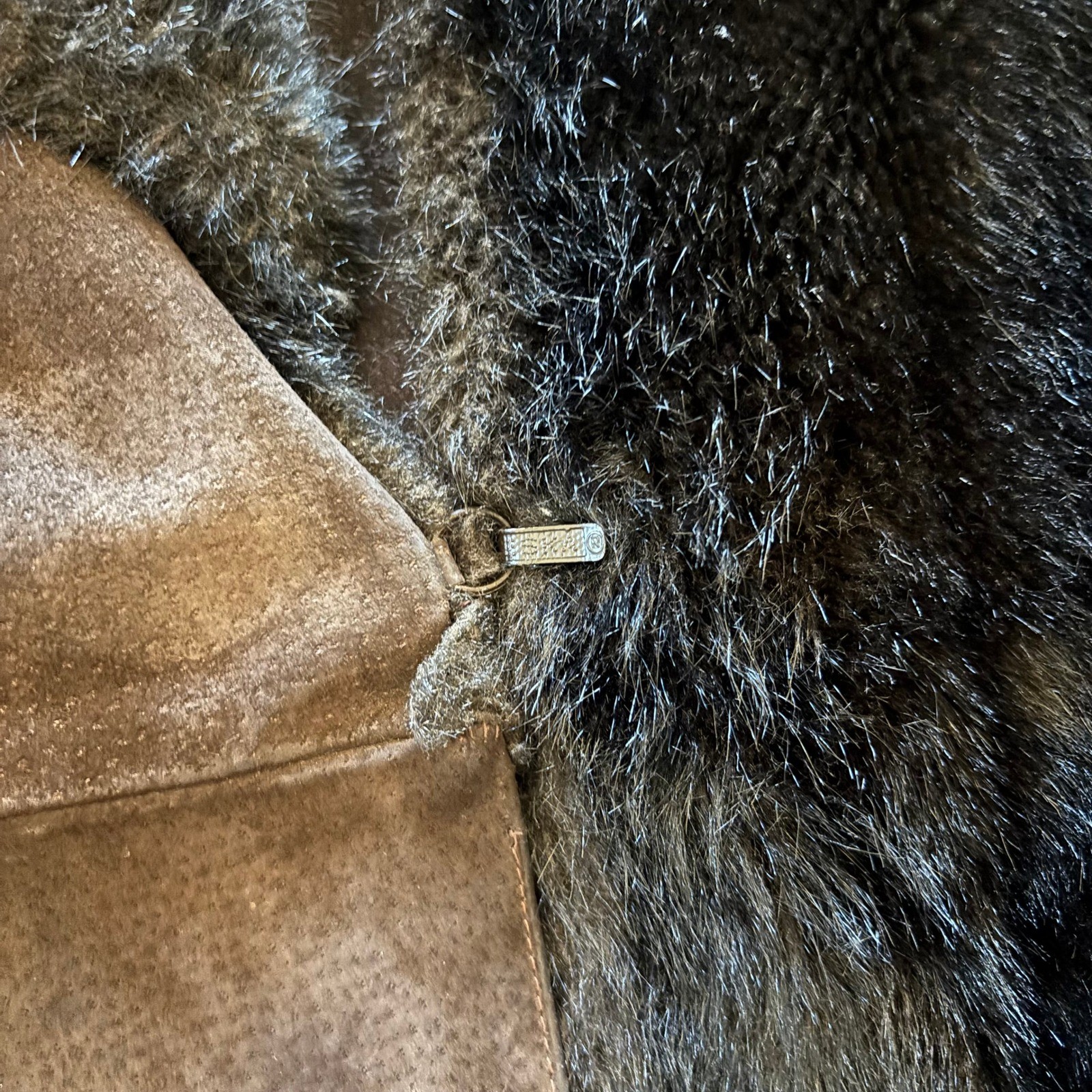 Vintage Rosewin Tissavel Brown Faux Fur Suede Belted Mid Coat Jacket Womens M L