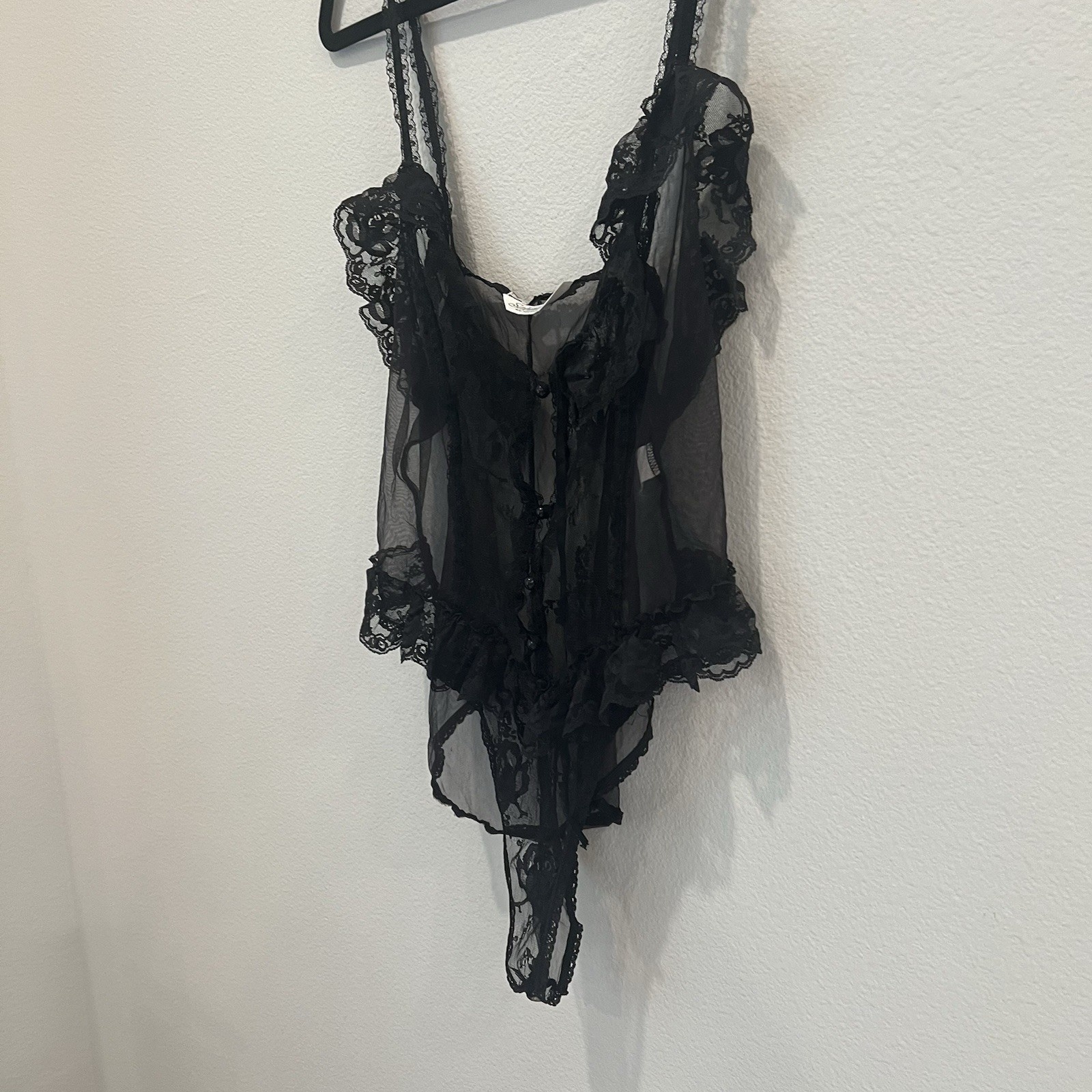 Vintage Sabrina Mervyn’s Sheer Lace Babydoll Teddy Lingerie Black Large USA FF
