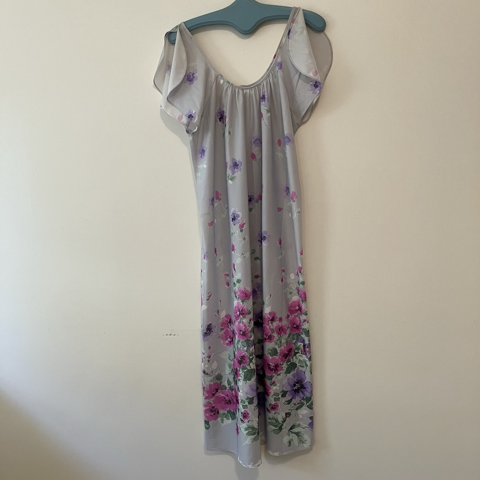 VTG Nightgown Long Lilac Purple Floral Flutter Sleeve Fairy Cottagecore Sz. S