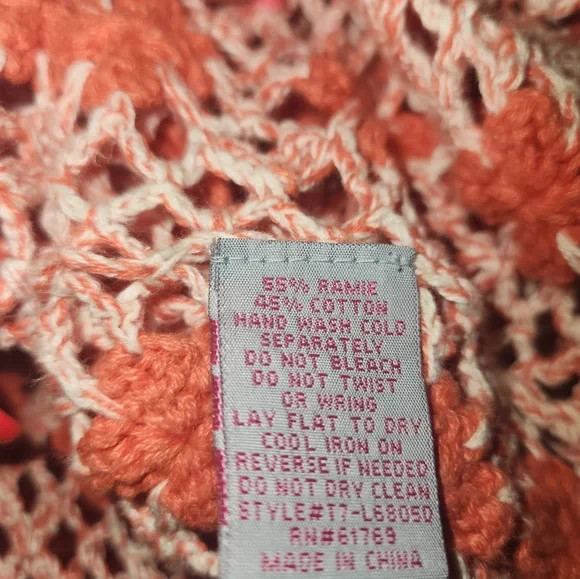 Orange Pink White Floral Crochet Sweater Top Vest Y2k Festival Cottagecore EUC