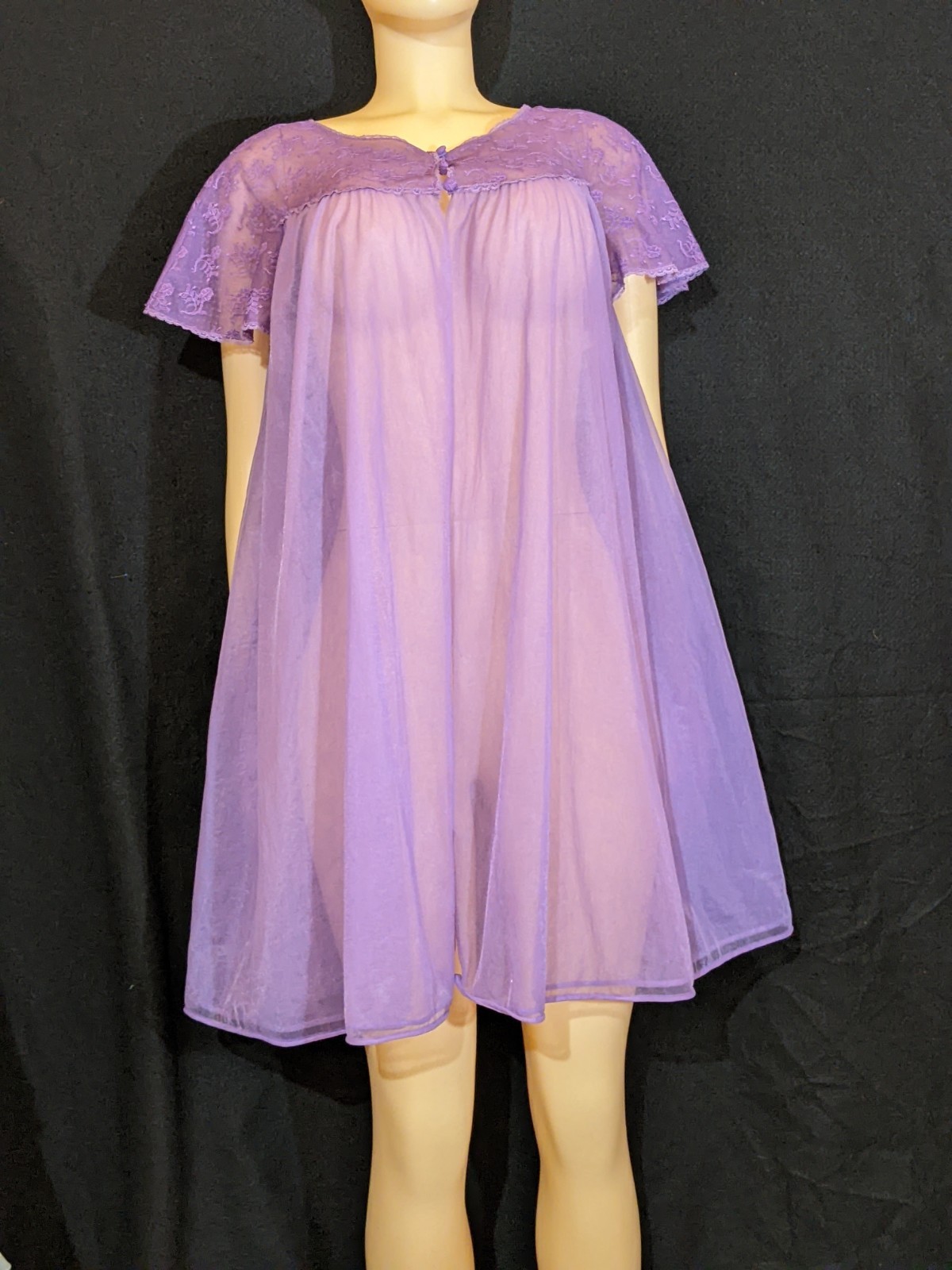 Vintage Vassarette Chiffon Purple DBL Layer Lingerie Dressing Peignoir Robe
