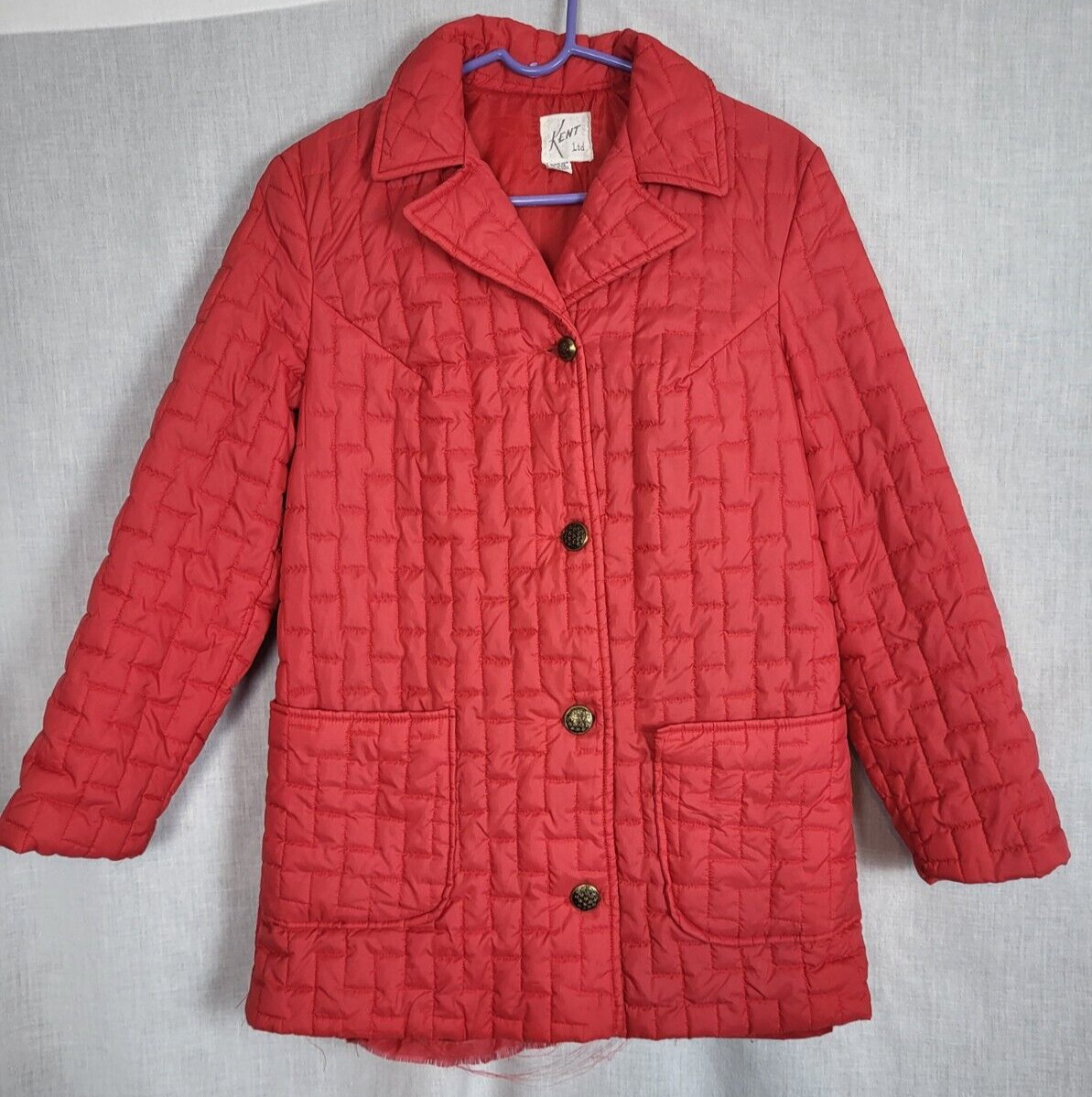 Kent LTD Vintage 1960s – 70’s Coat Red Square Quilted Button Up Jacket Winter