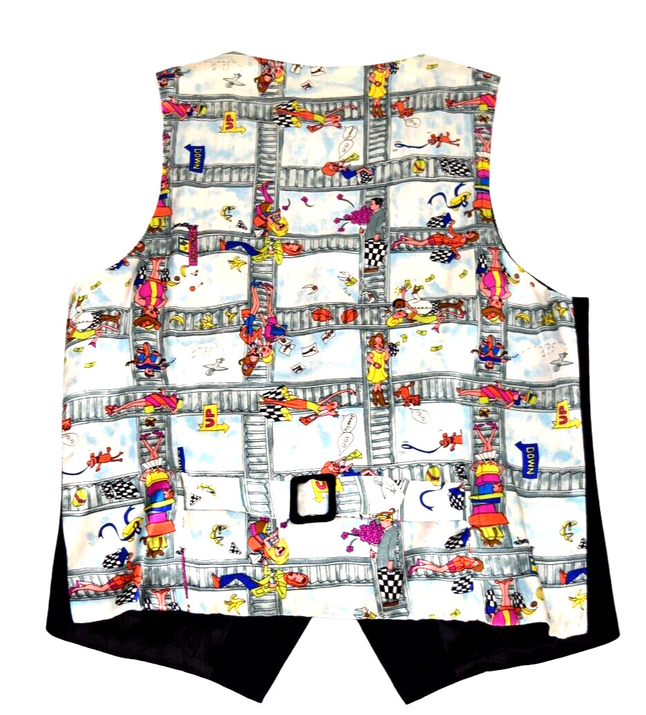 Vintage Nicole Miller Silk Vest Size M 90s Colorful Shoppers on Escalators