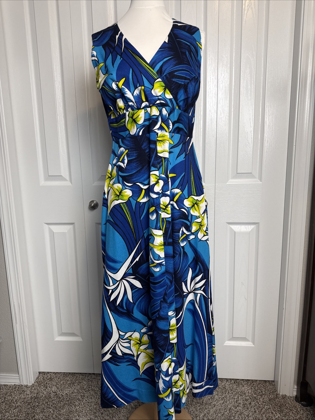 Vintage Hawaiian Maxi Dress 60s Connies Fashions Honolulu Hawaii Sz 12 Barkcloth
