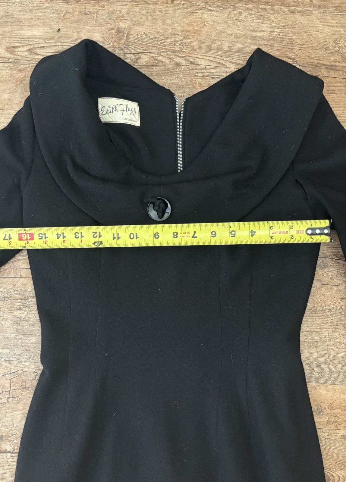 1960s Double Knit Dress Edith Flagg California Black Wool Retro Mod A Line Med