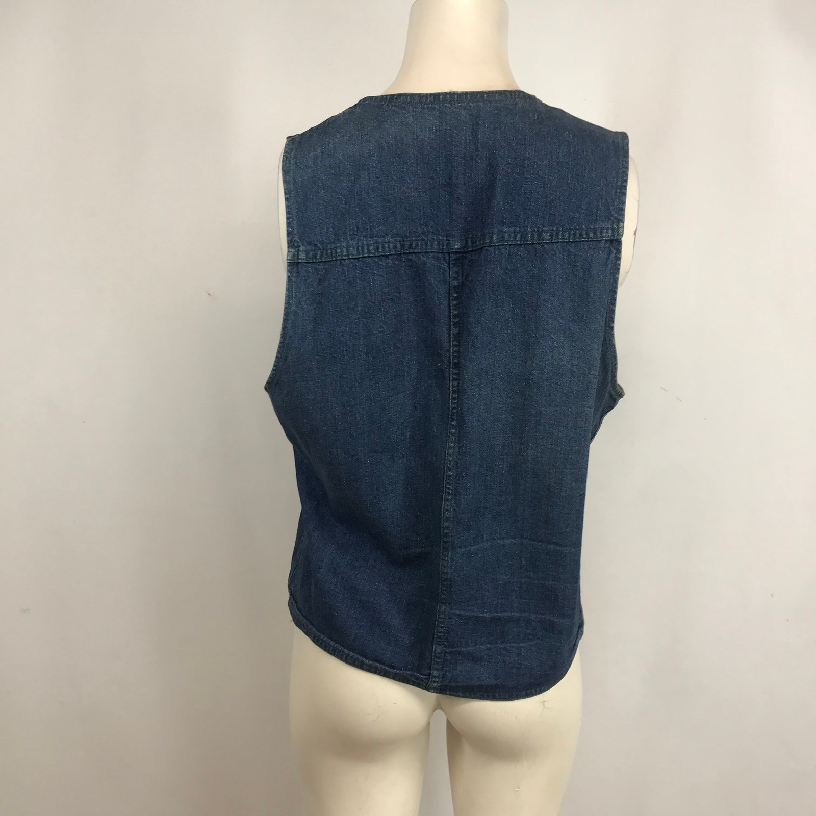 Vintage LEVI STRAUSS Dark Wash Denim Vest Green StitchButton Front Western Blue